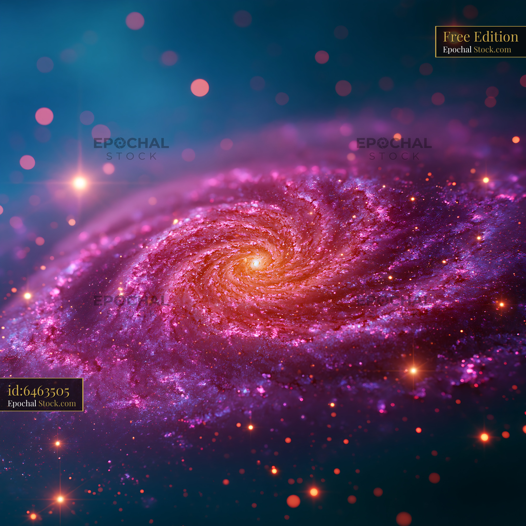 Vibrant M74 phantom spiral galaxy with glowing purple nebula - stock photo