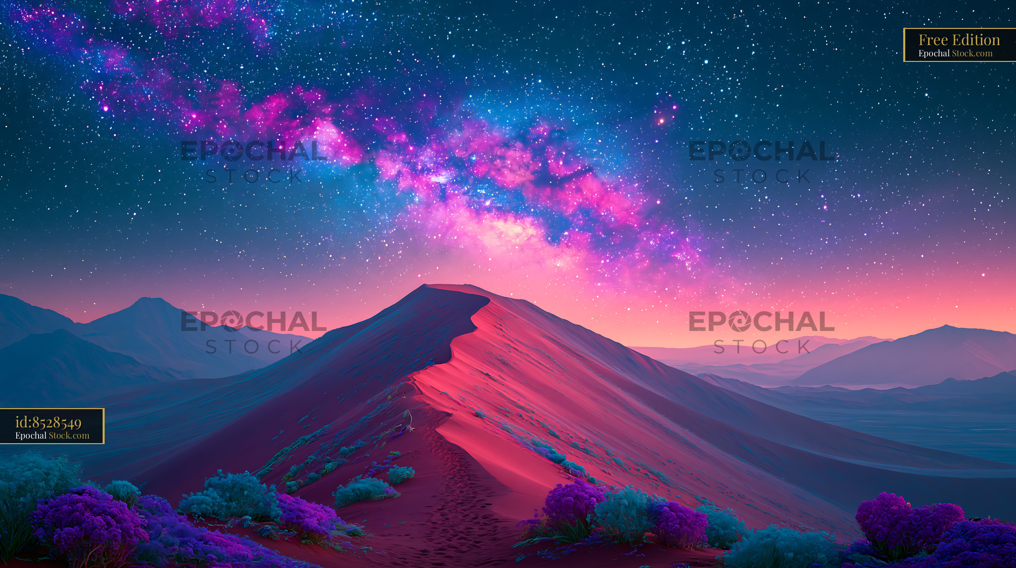 Vibrant Milky Way galaxy over a mountain ridge at Ngorongoro night - stock photo