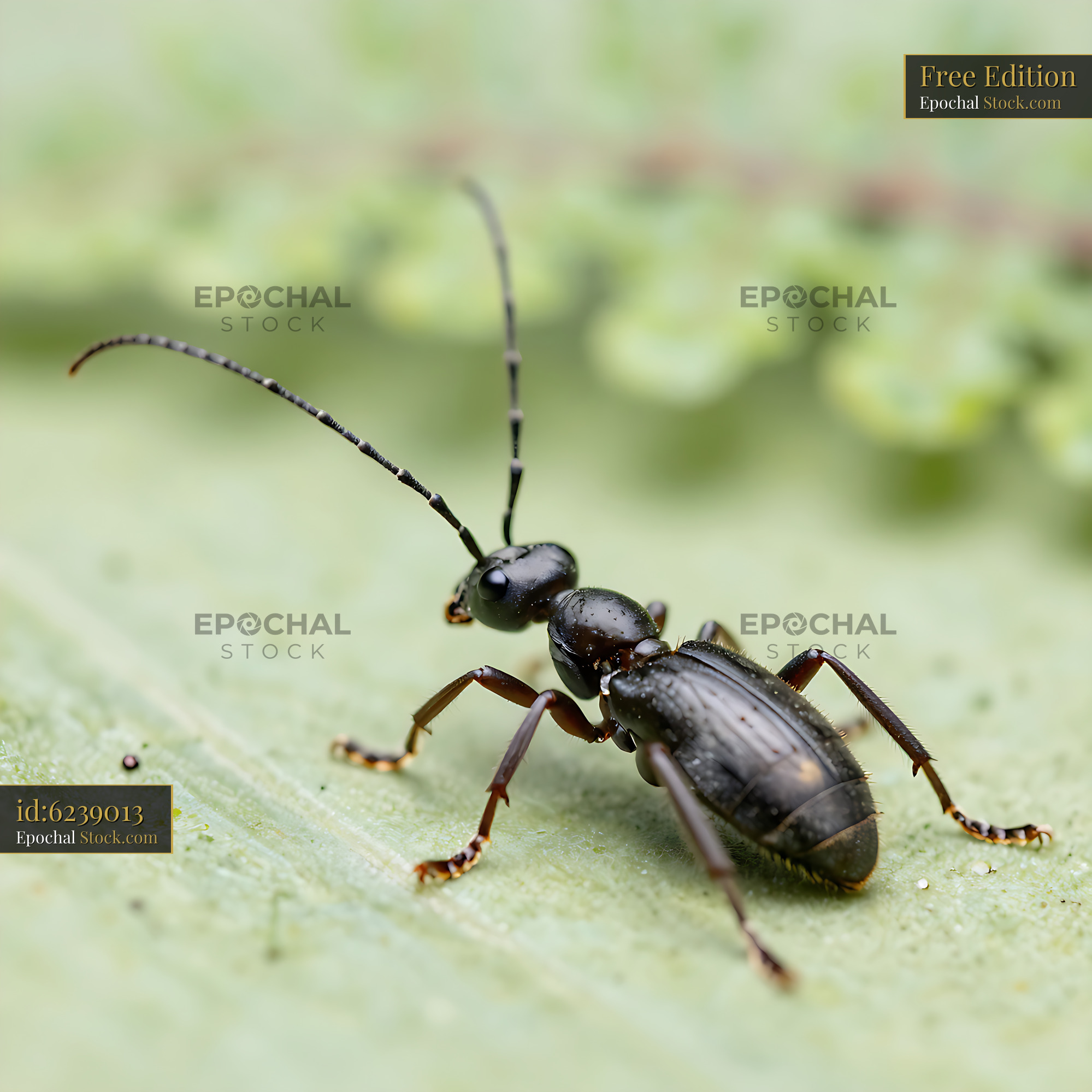 Banded sugar ant mimic beetle resting on a green leaf - stock photo