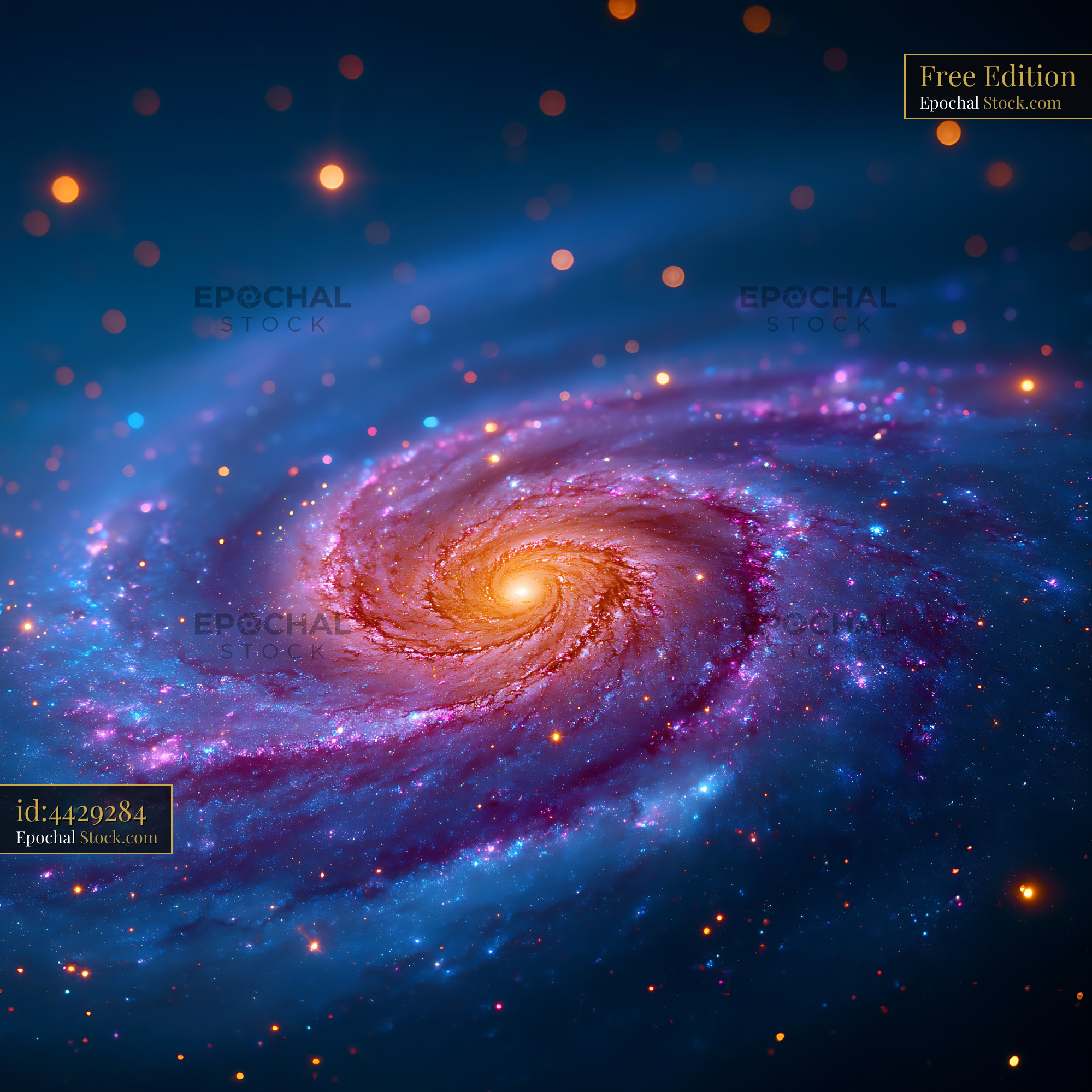 Vibrant spiral galaxy m51 detail with glowing stars in deep space - stock photo