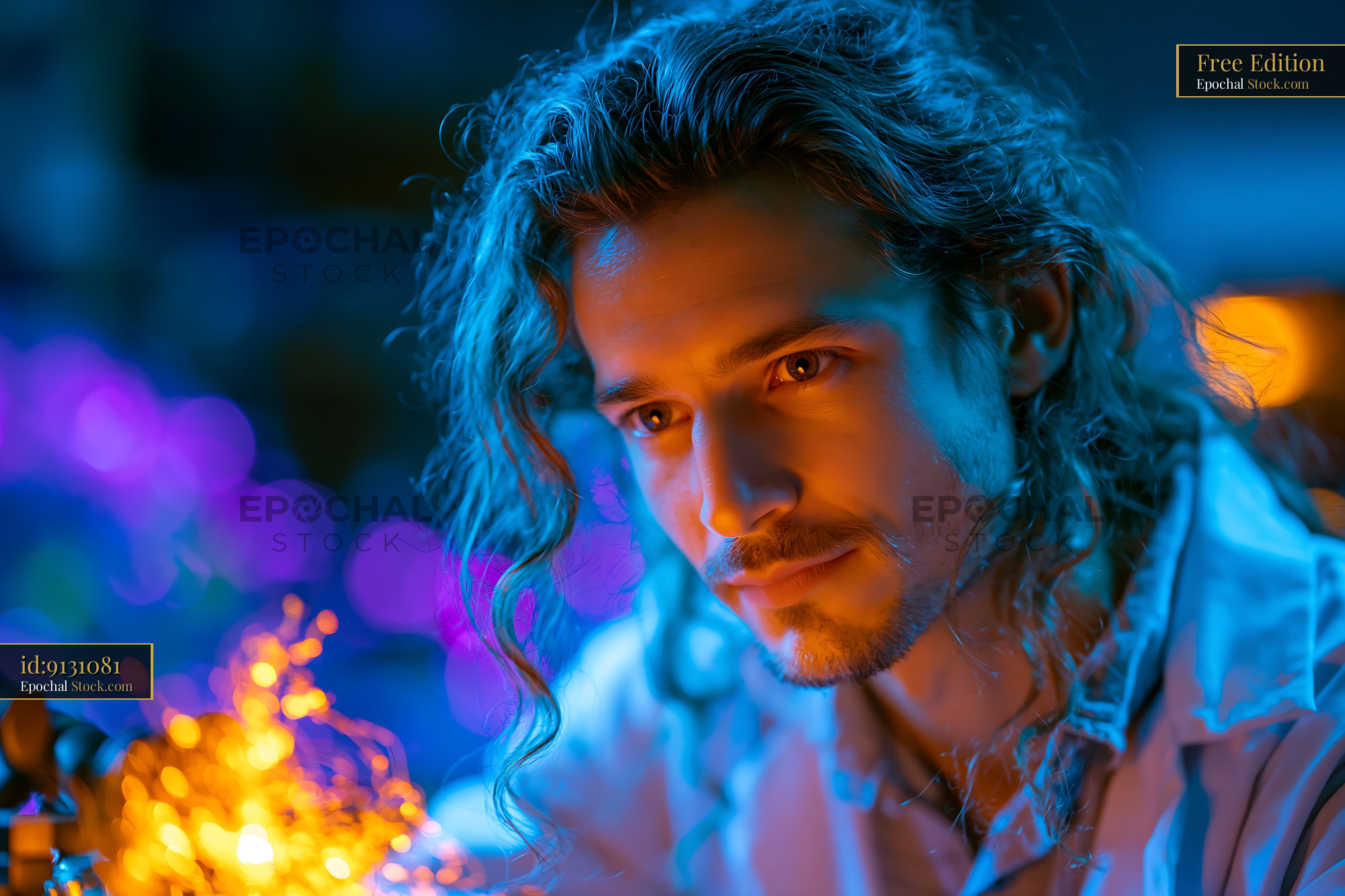Young scientist researching hollow core photonic crystal fiber raman - stock photo
