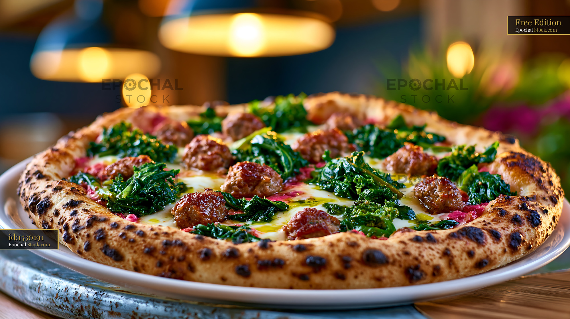 Neapolitan pizza with friarielli and sausage meatballs - stock photo