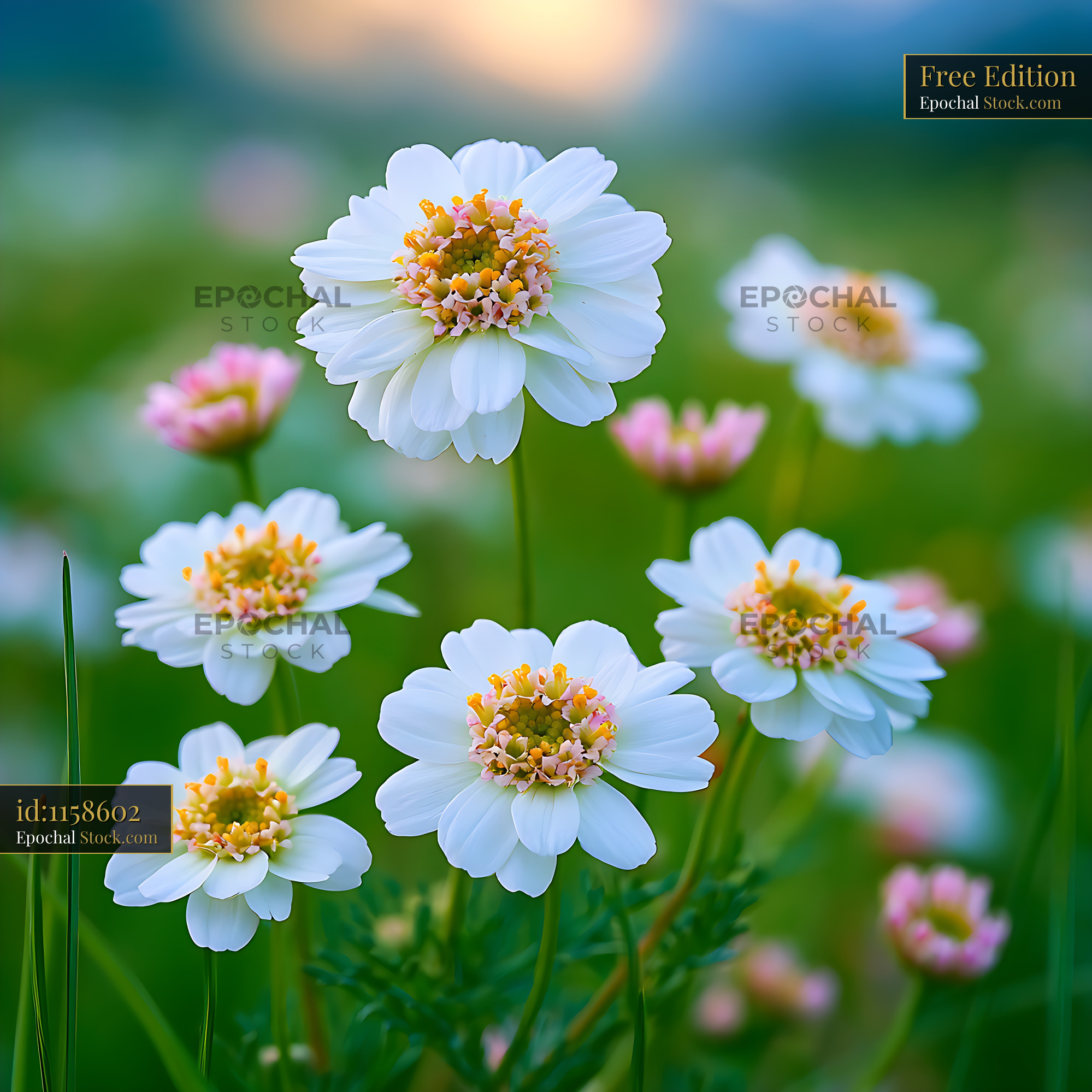 Alpine sneezewort summer bloom in a vibrant mountain meadow - stock photo