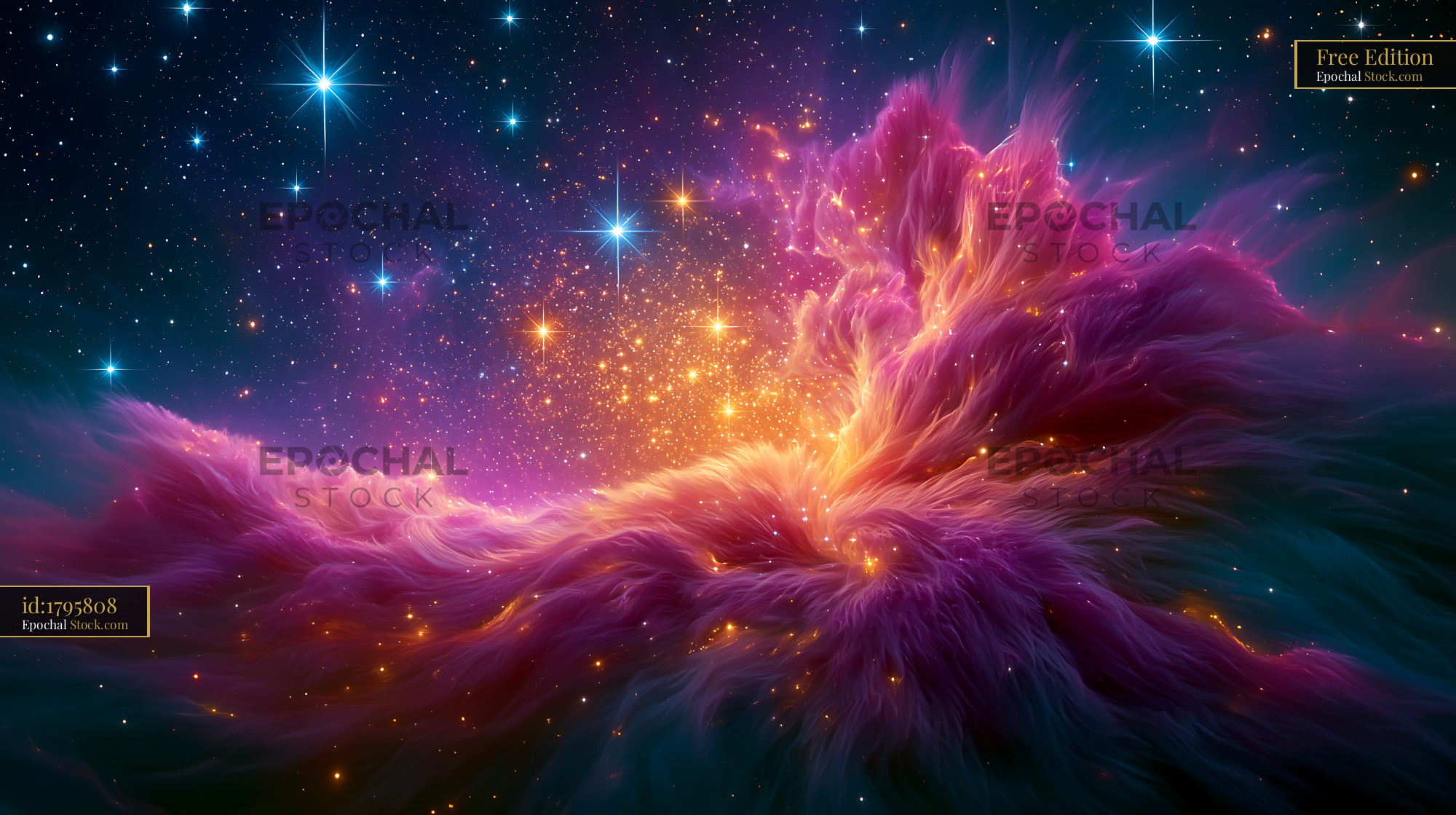 Vibrant pink and purple Sh2-273 fox fur nebula in deep space - stock photo