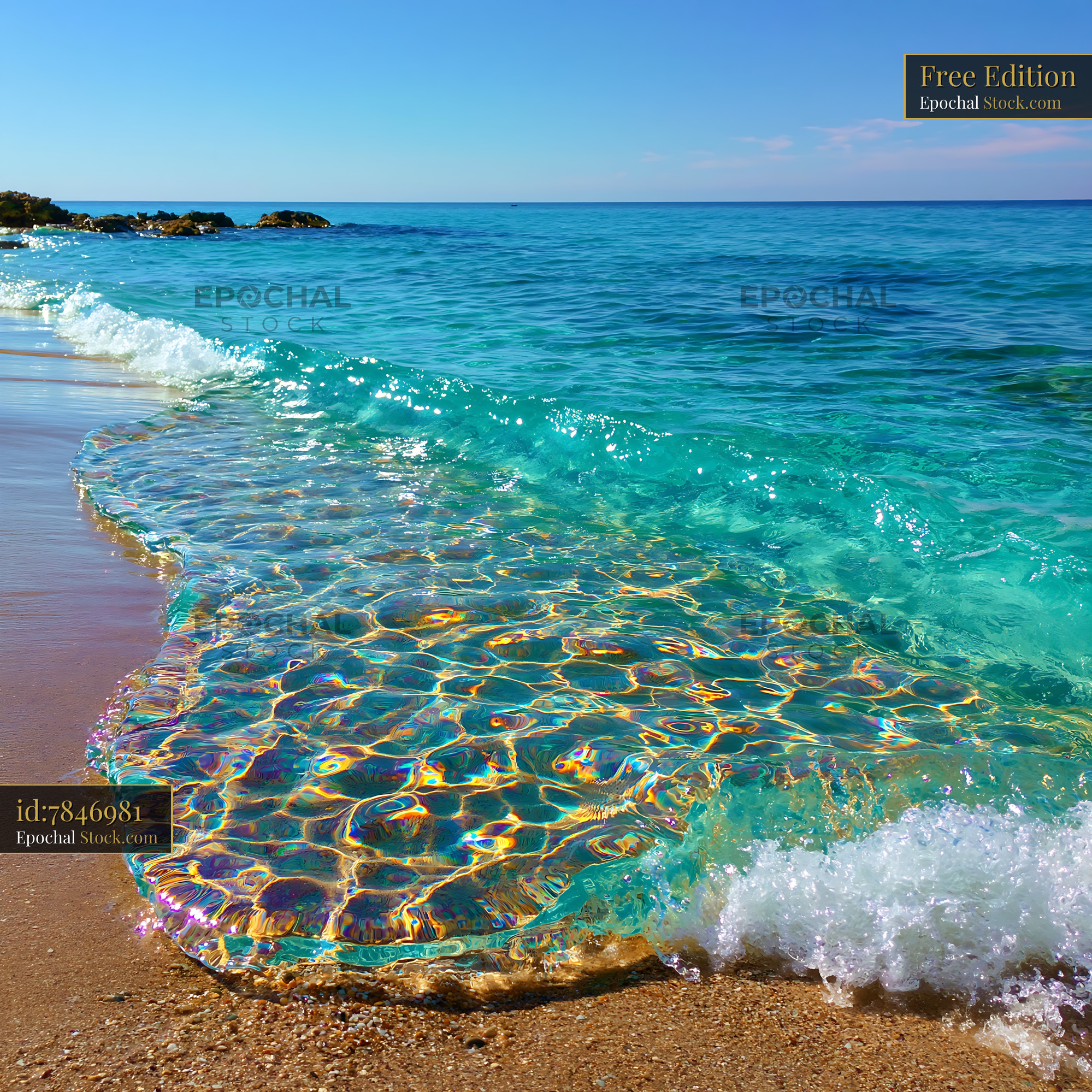 Calm shallow ripples of a turquoise wave on a sunny tropical beach - stock photo