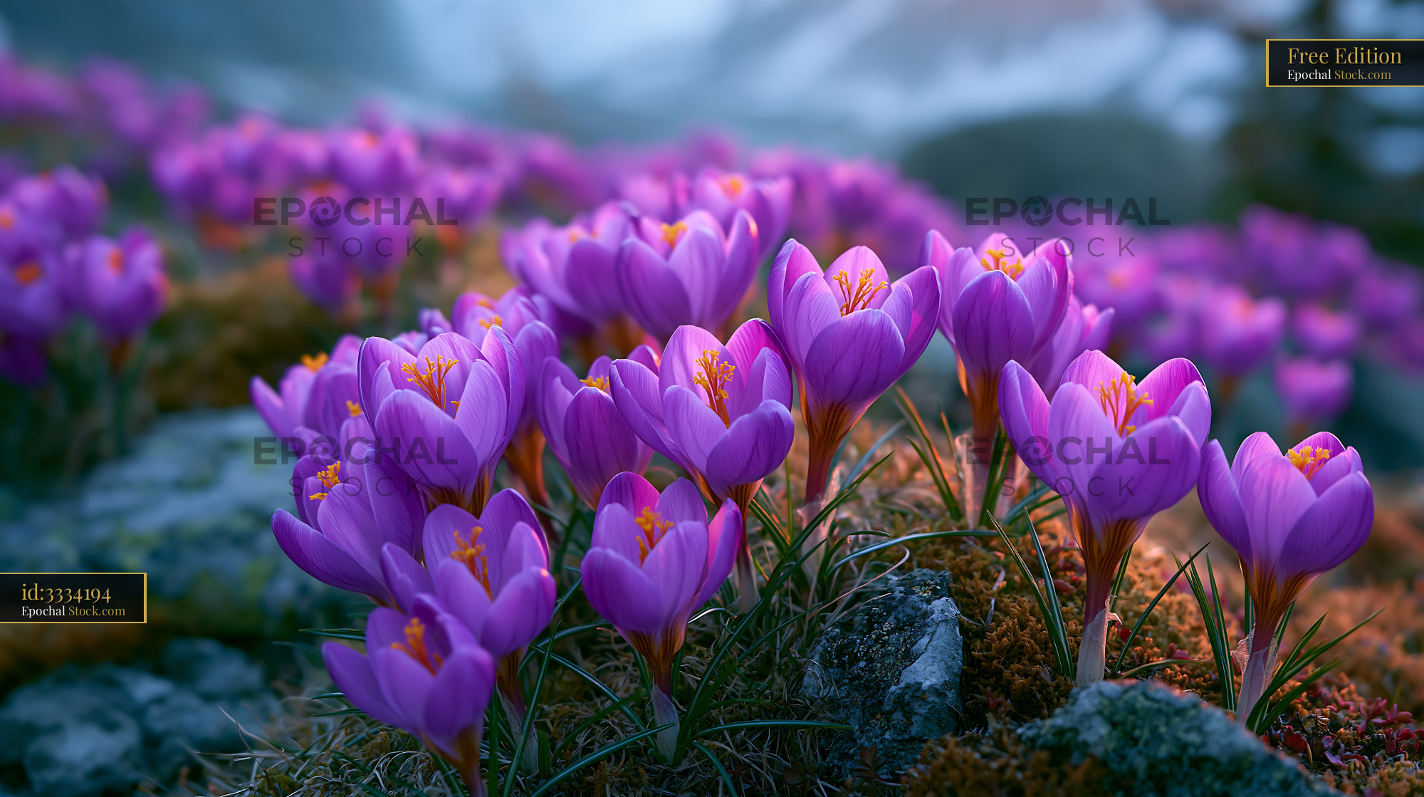 Purple iberian rockrose lavender blooming in rocky mountain landscape - stock photo