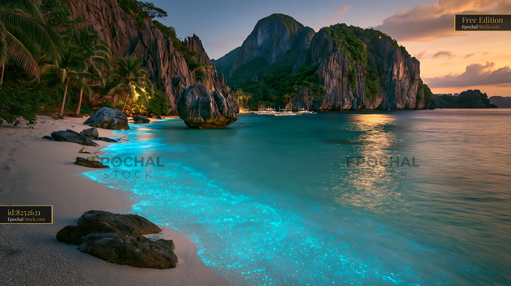 Bioluminescent plankton glowing on a hidden white sand beach in El Nid - stock photo