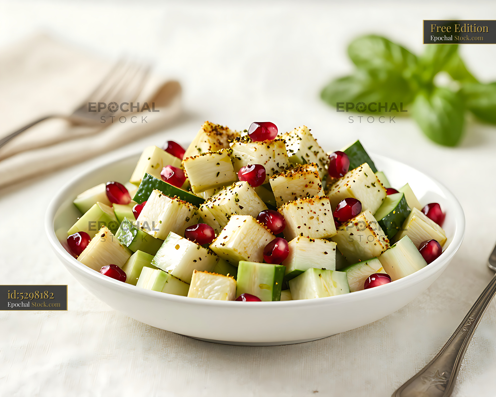 Palestinian Salata Arabieh with cucumber cheese and pomegranate - stock photo