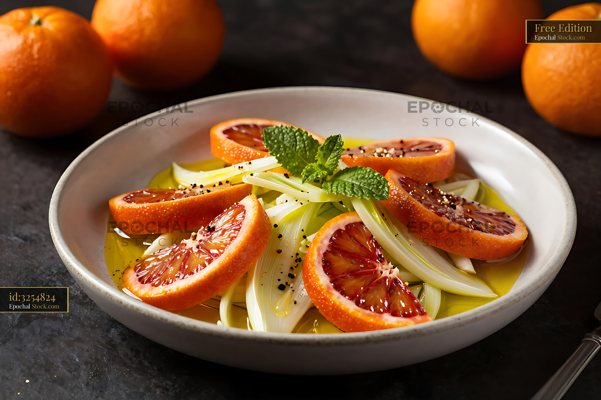Sicilian Insalata di Arance with blood orange slices and shaved fennel - stock photo