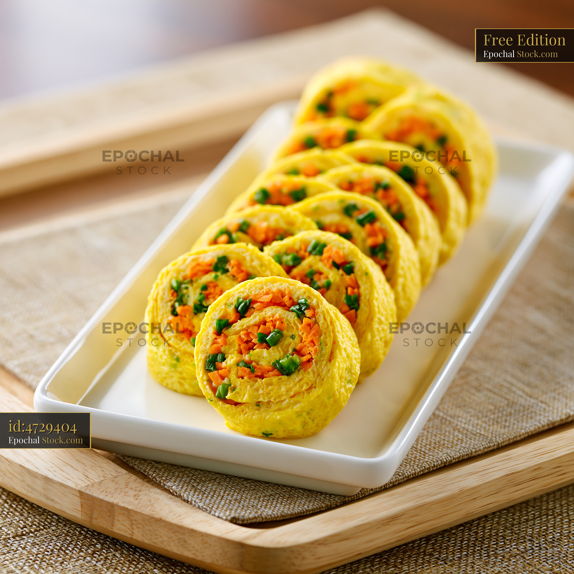 Gyeran-mari Korean rolled omelet with carrots and green onions - stock photo