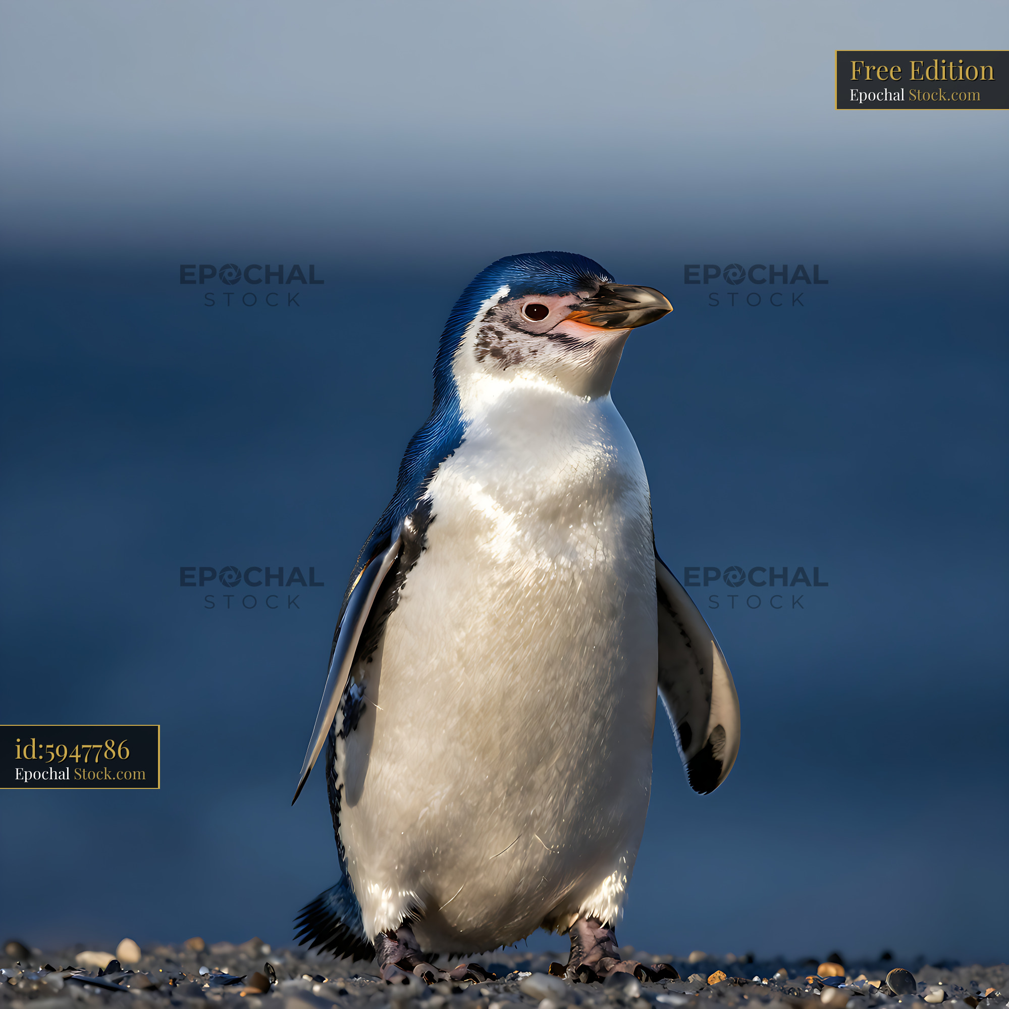 Little blue penguin standing on a pebble beach by the ocean - stock photo