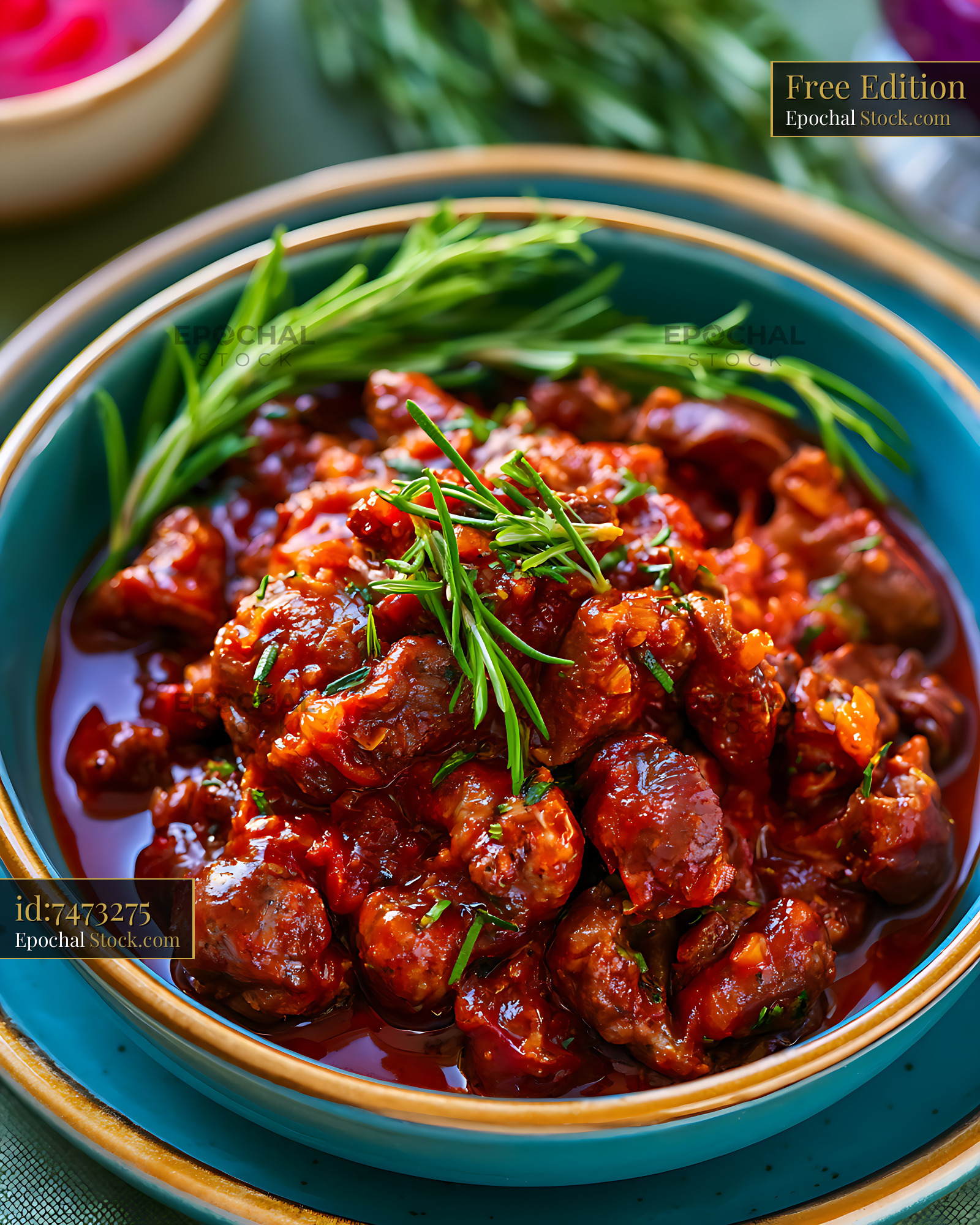 Traditional coratella di abbacchio lamb stew served with fresh rosemar - stock photo