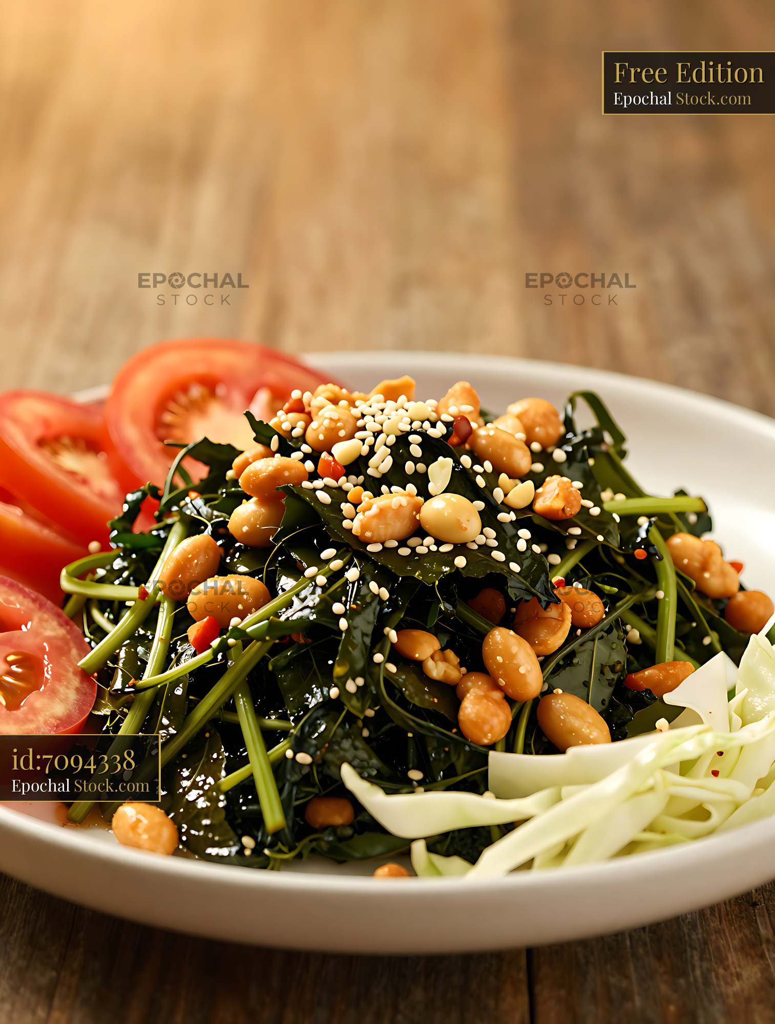 Burmese lahpet thoke tea leaf salad with peanuts and tomatoes - stock photo