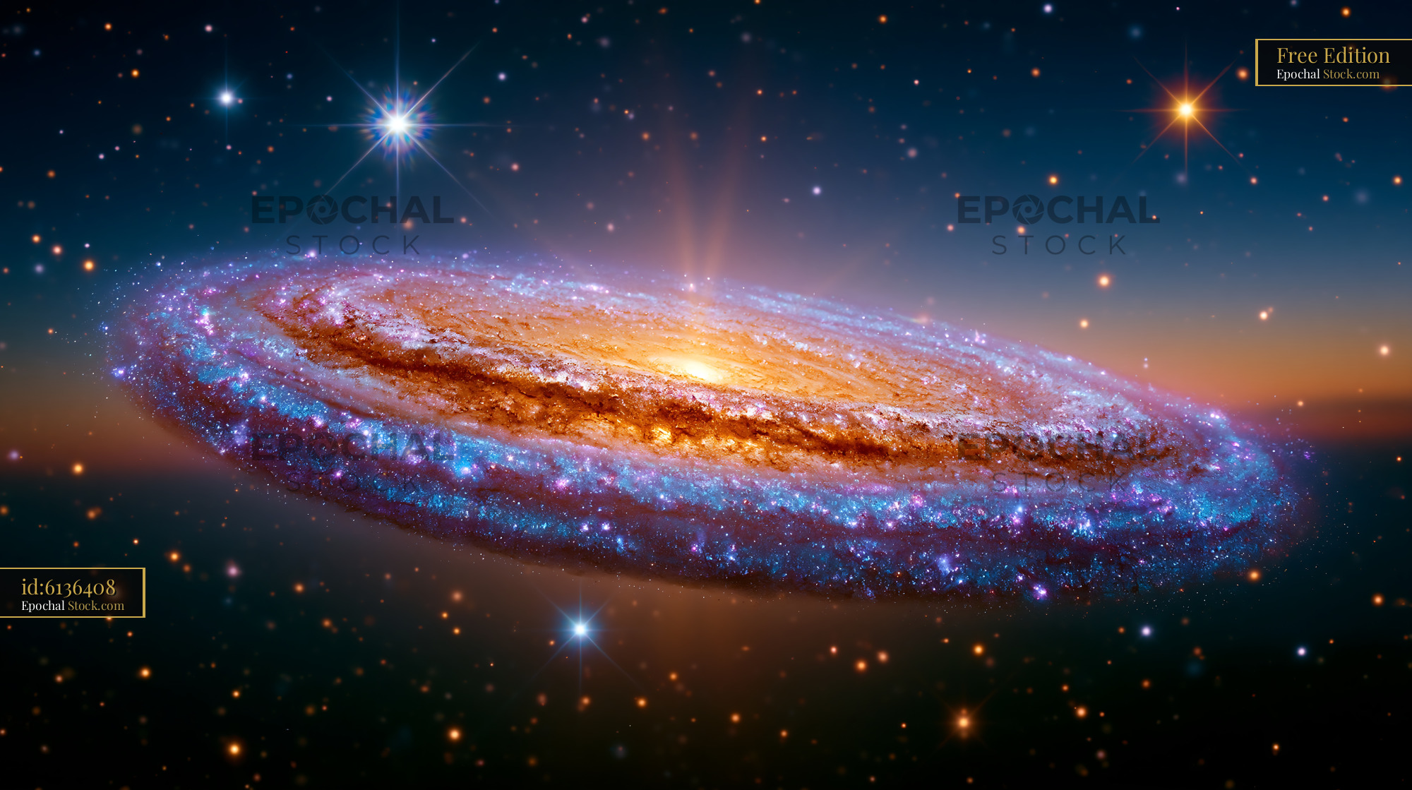 Vibrant spiral galaxy NGC 2997 with orange core and blue arms - stock photo