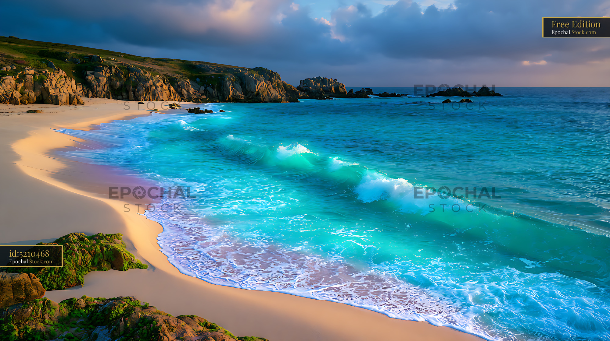 Meads Bay beach with azure glass water and gentle turquoise waves - stock photo