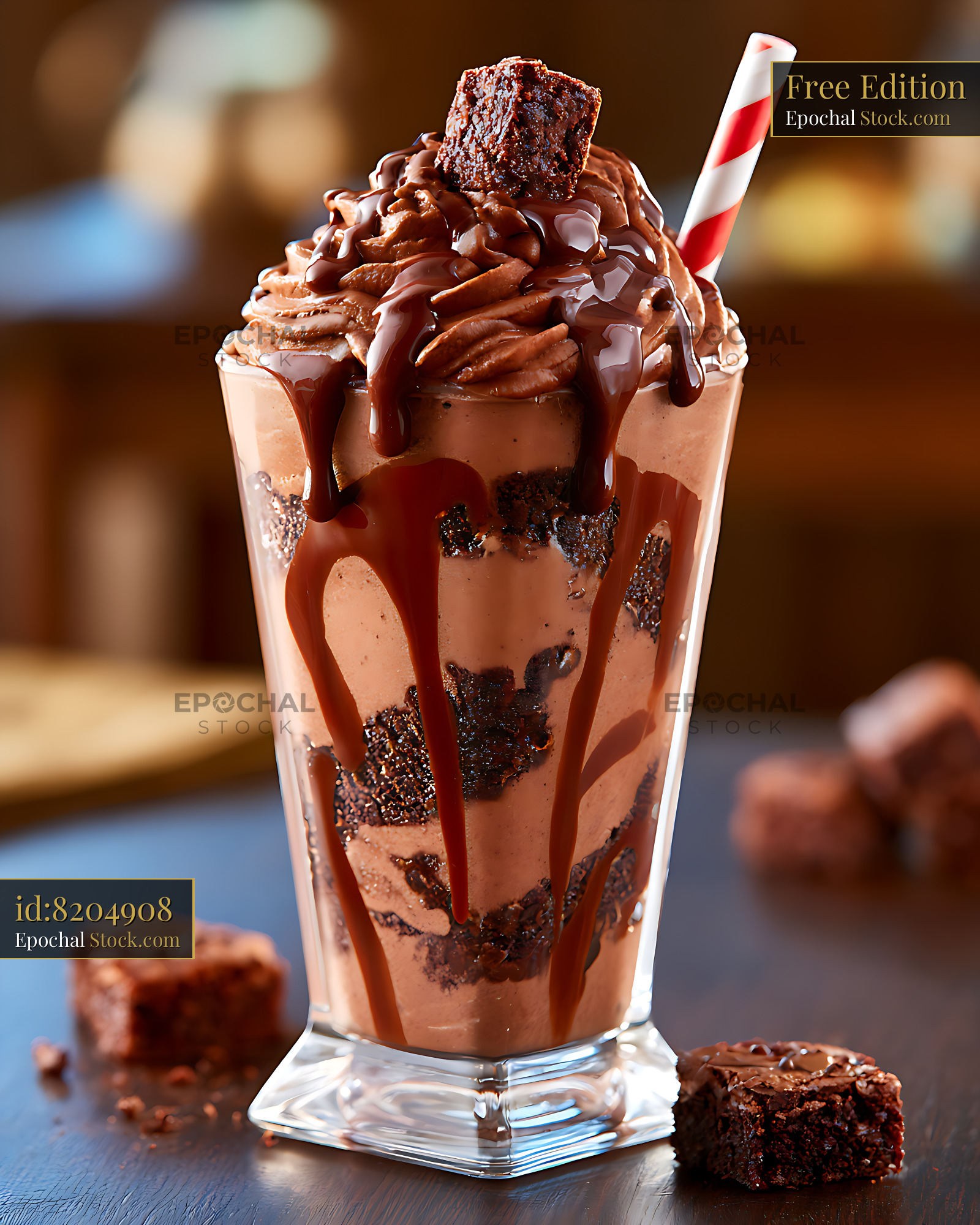 Chocolate fudge brownie milkshake topped with whipped cream and syrup - stock photo