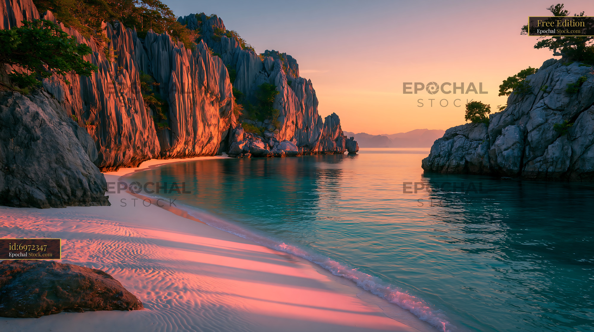 Hidden white sand sinkhole beach paradise with limestone cliffs - stock photo
