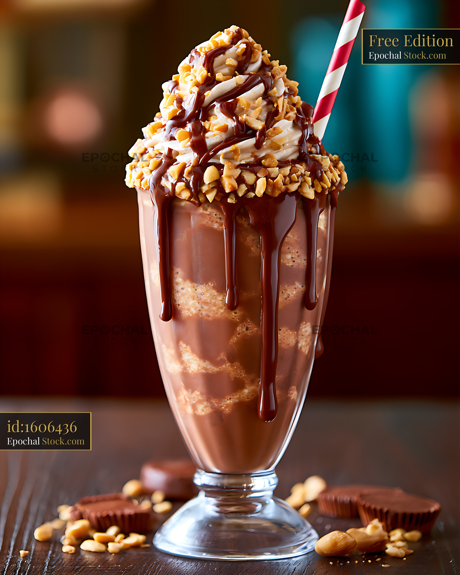 Chocolate peanut butter milkshake with whipped cream and crushed nuts - stock photo