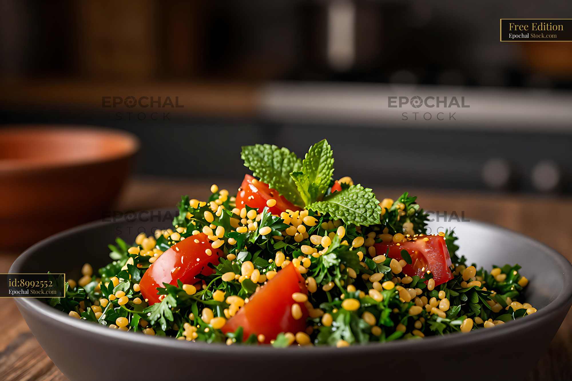 Fresh Syrian Tabbouleh Daraa-style with parsley and tomatoes in a bowl - stock photo