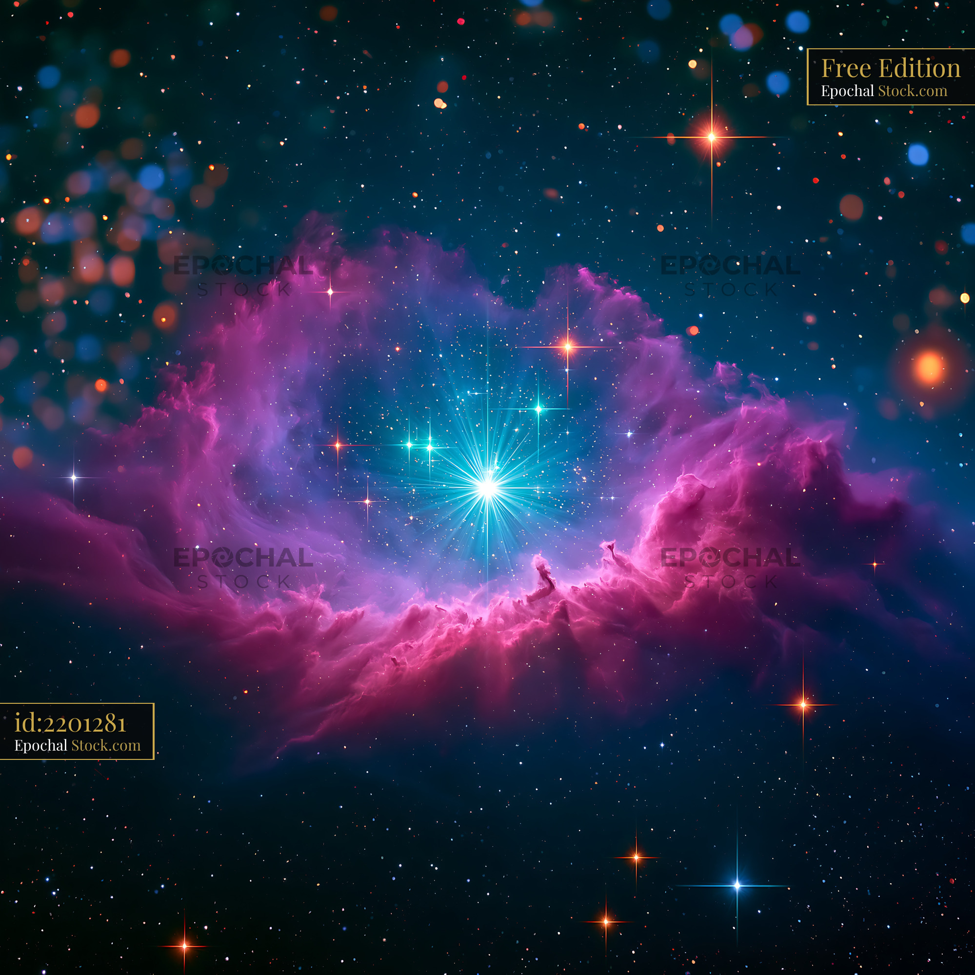 Vibrant NGC 281 Pacman Nebula with glowing stars in deep space - stock photo