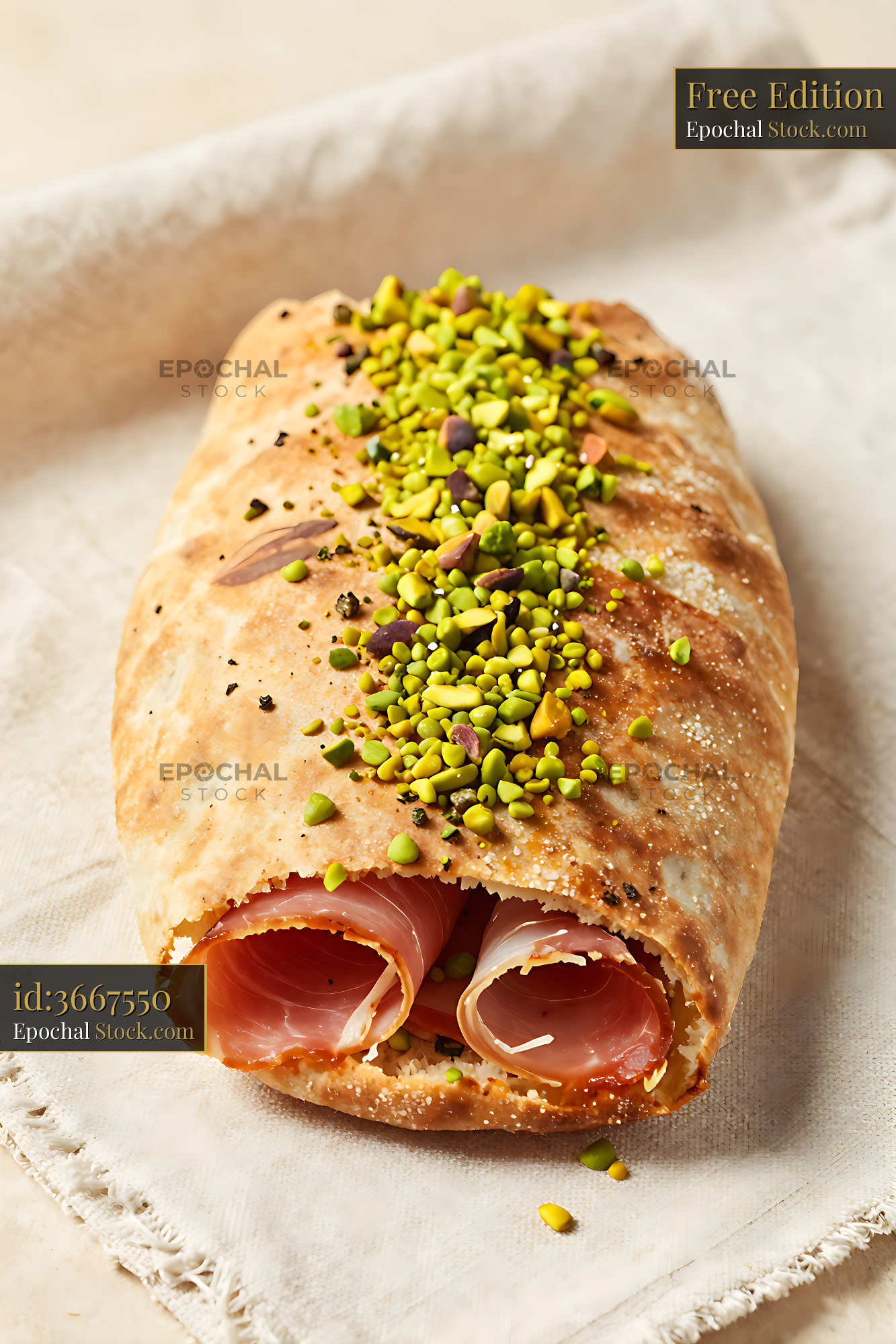 Calzone bianca with mortadella and crushed pistachio topping - stock photo