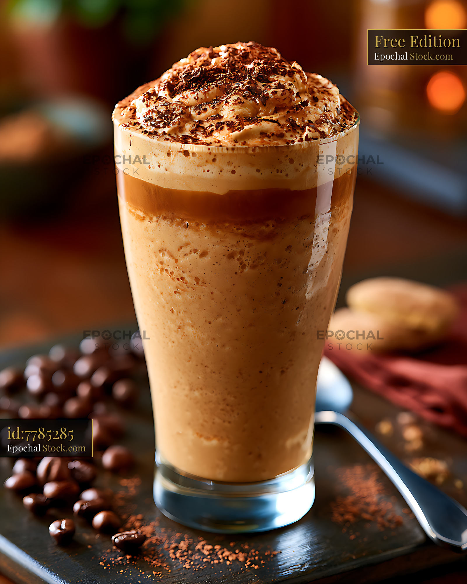Creamy tiramisu coffee milkshake topped with whipped cream and chocola - stock photo