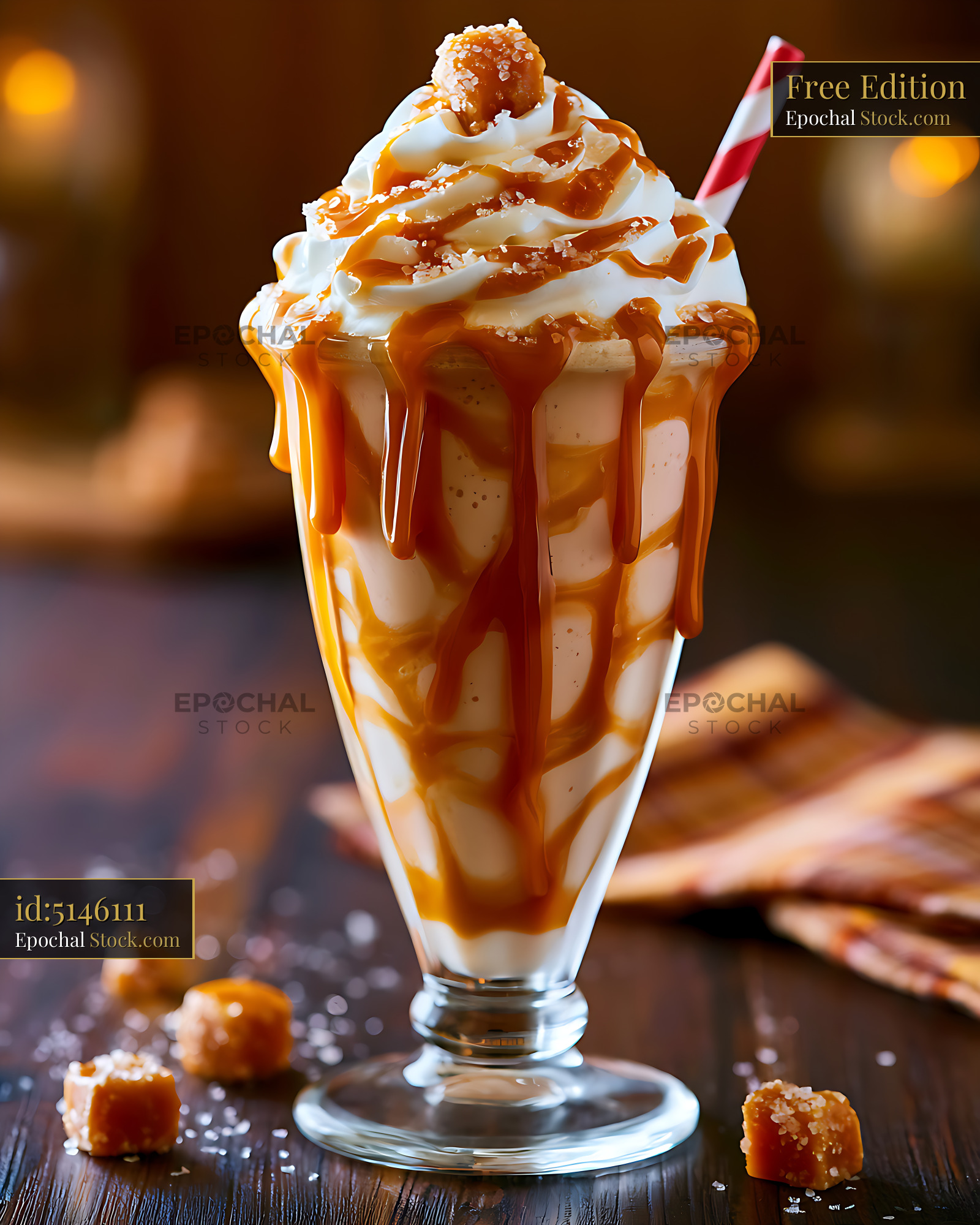 Salted caramel milkshake with whipped cream and caramel drizzle - stock photo