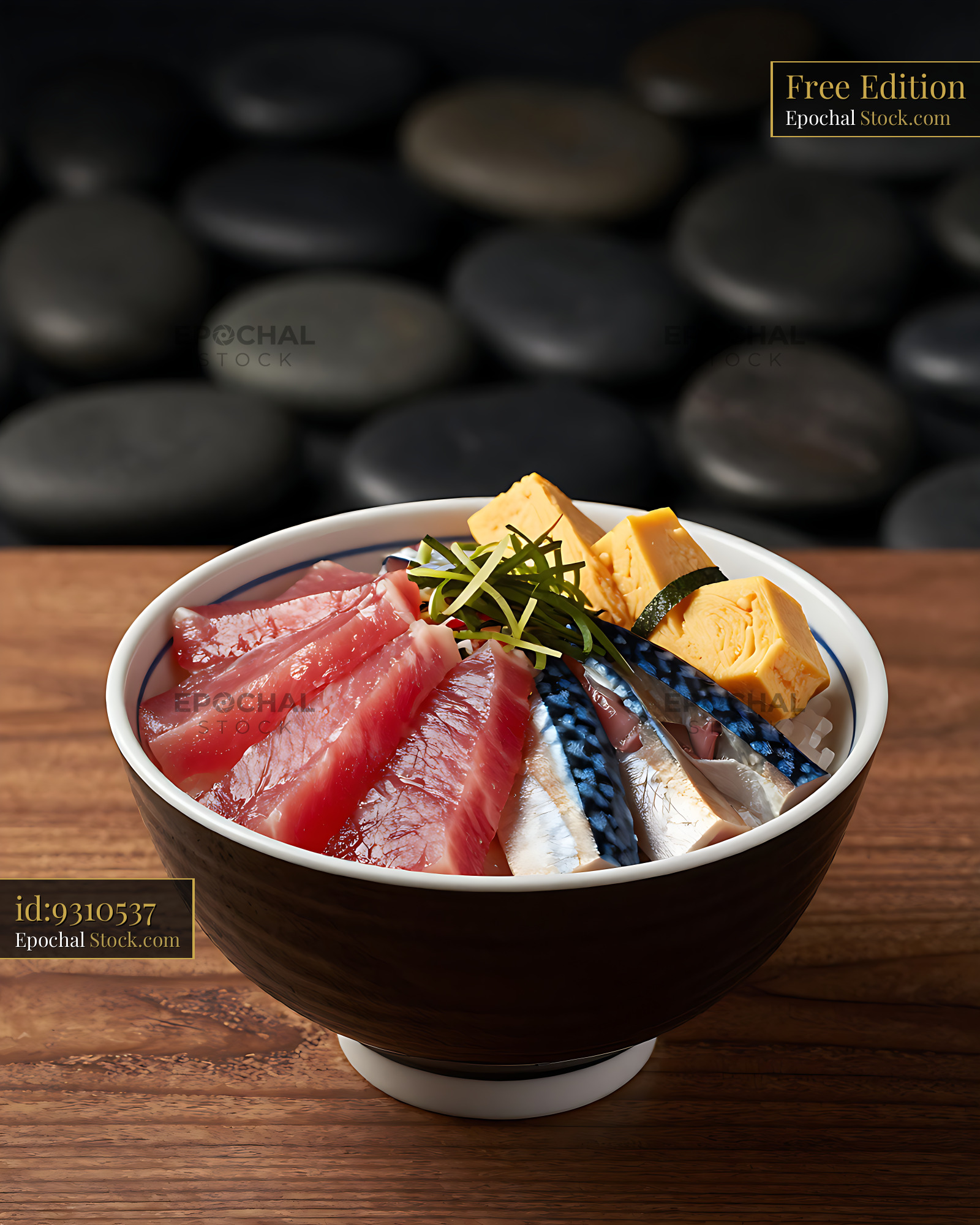 Traditional Edomae Chirashi sushi bowl with tuna and mackerel - stock photo