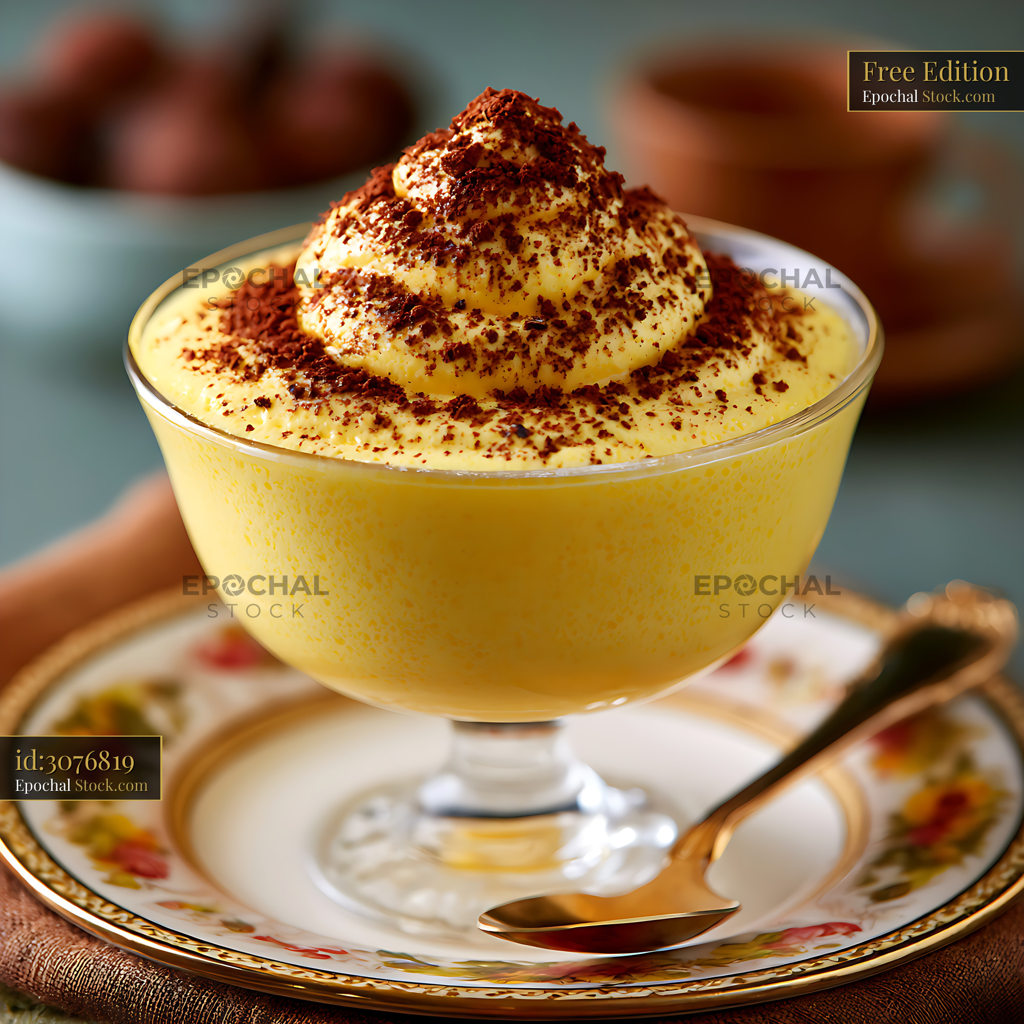 Creamy zabaione marsala custard topped with cocoa powder in a glass - stock photo