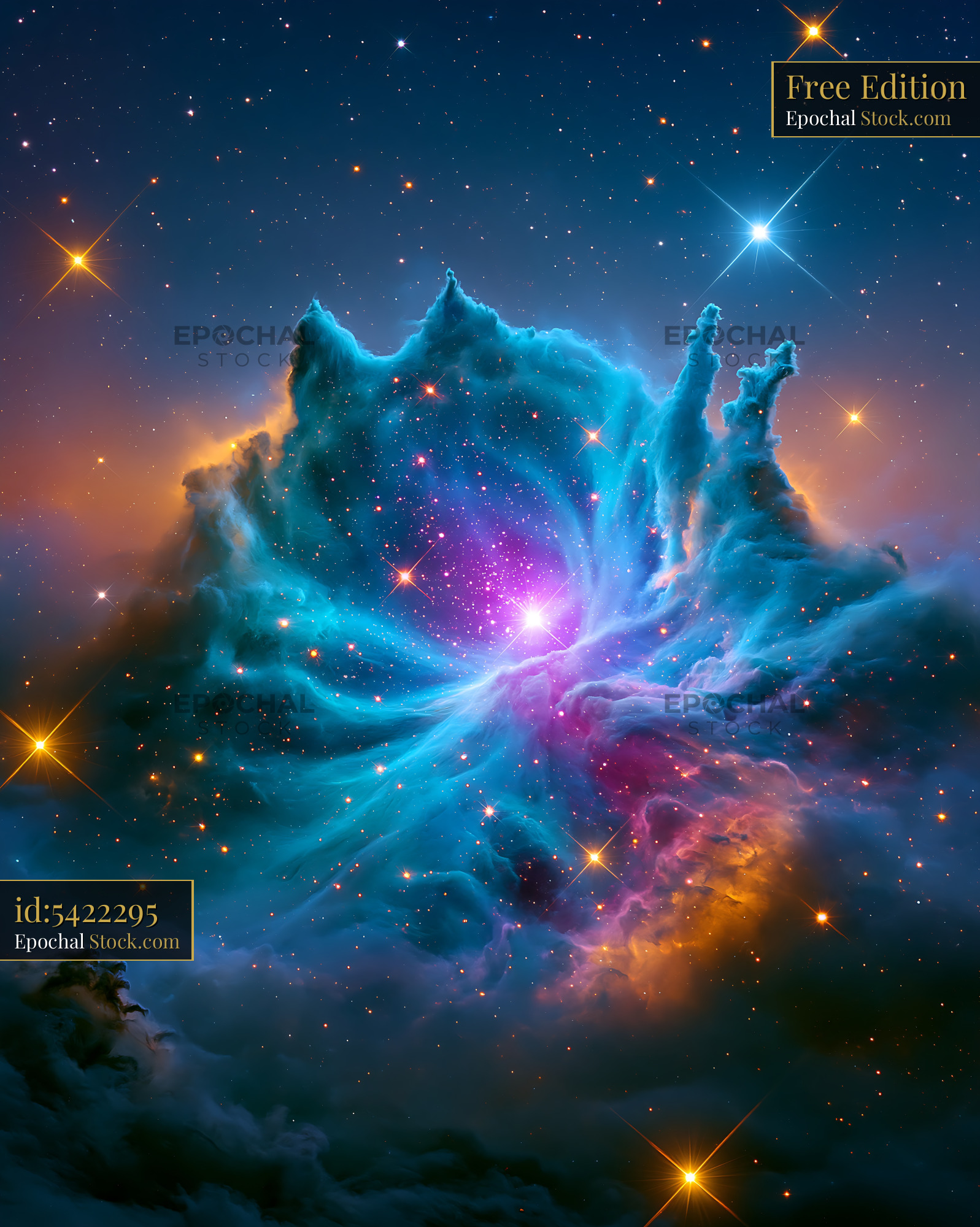 Vibrant M78 reflection nebula with turquoise and pink clouds - stock photo