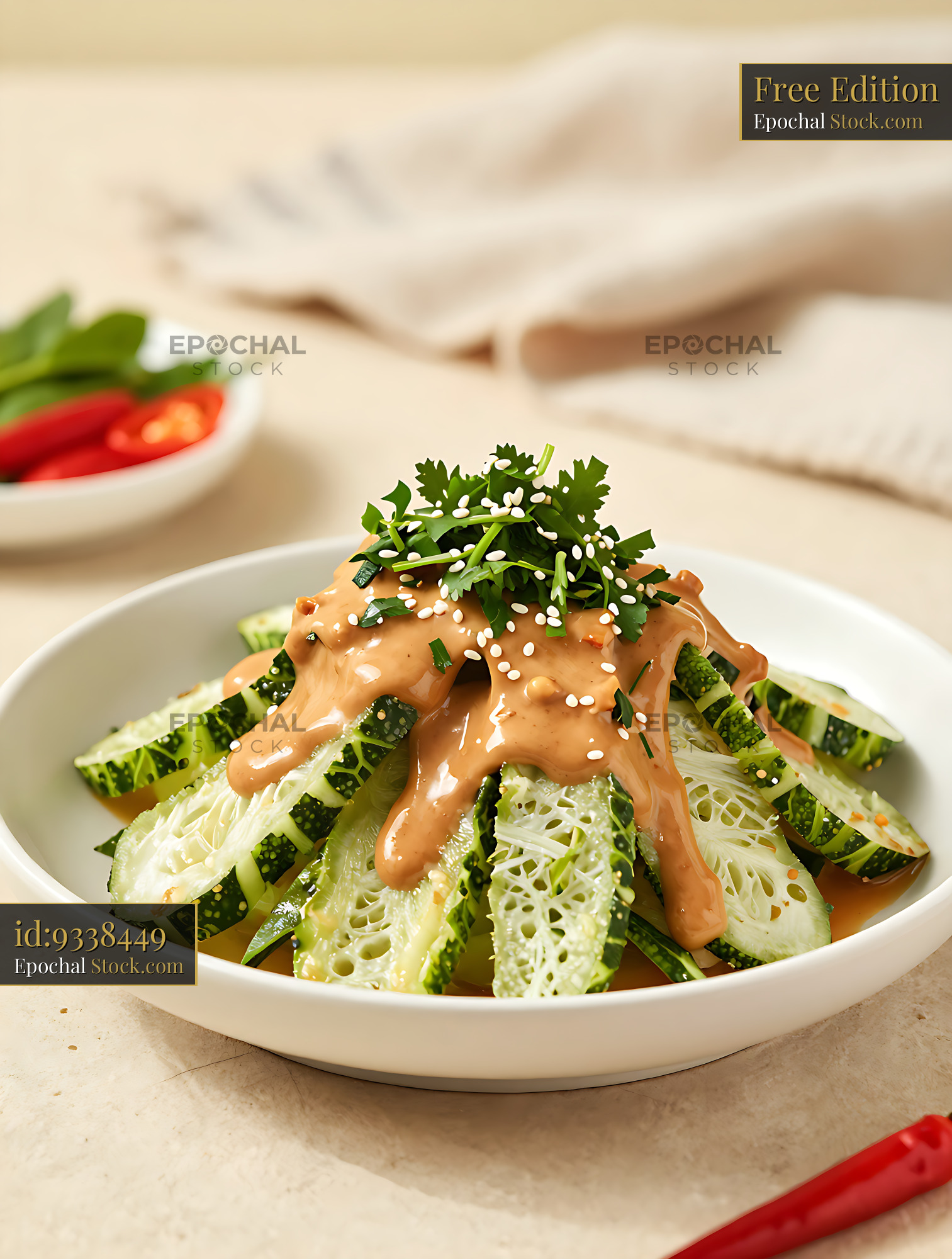 Fresh Indonesian Karedok Sundanese salad with peanut sauce and cilantr - stock photo