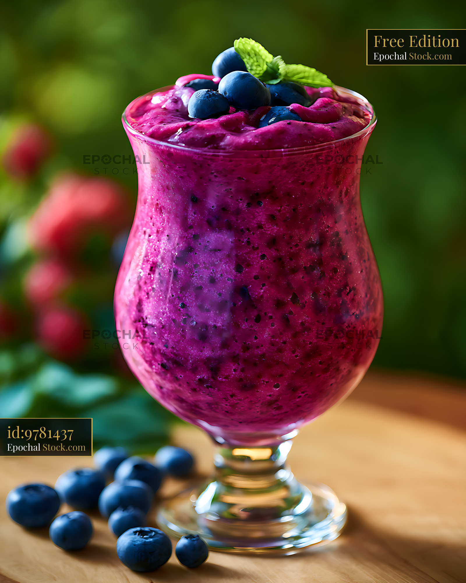Fresh alaskan blueberry smoothie in a glass with mint and berries - stock photo