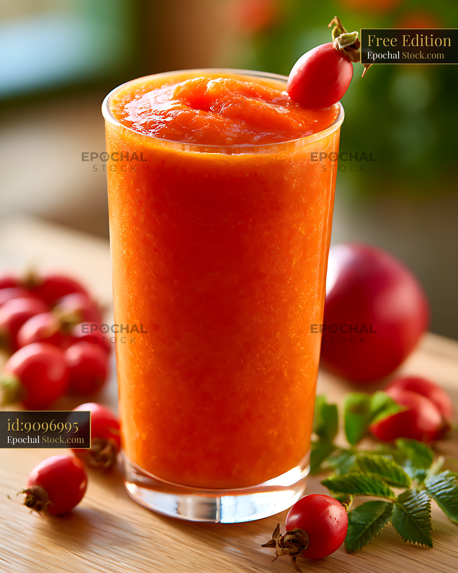 Rosehip vitamin c smoothie in glass with fresh wild berries - stock photo