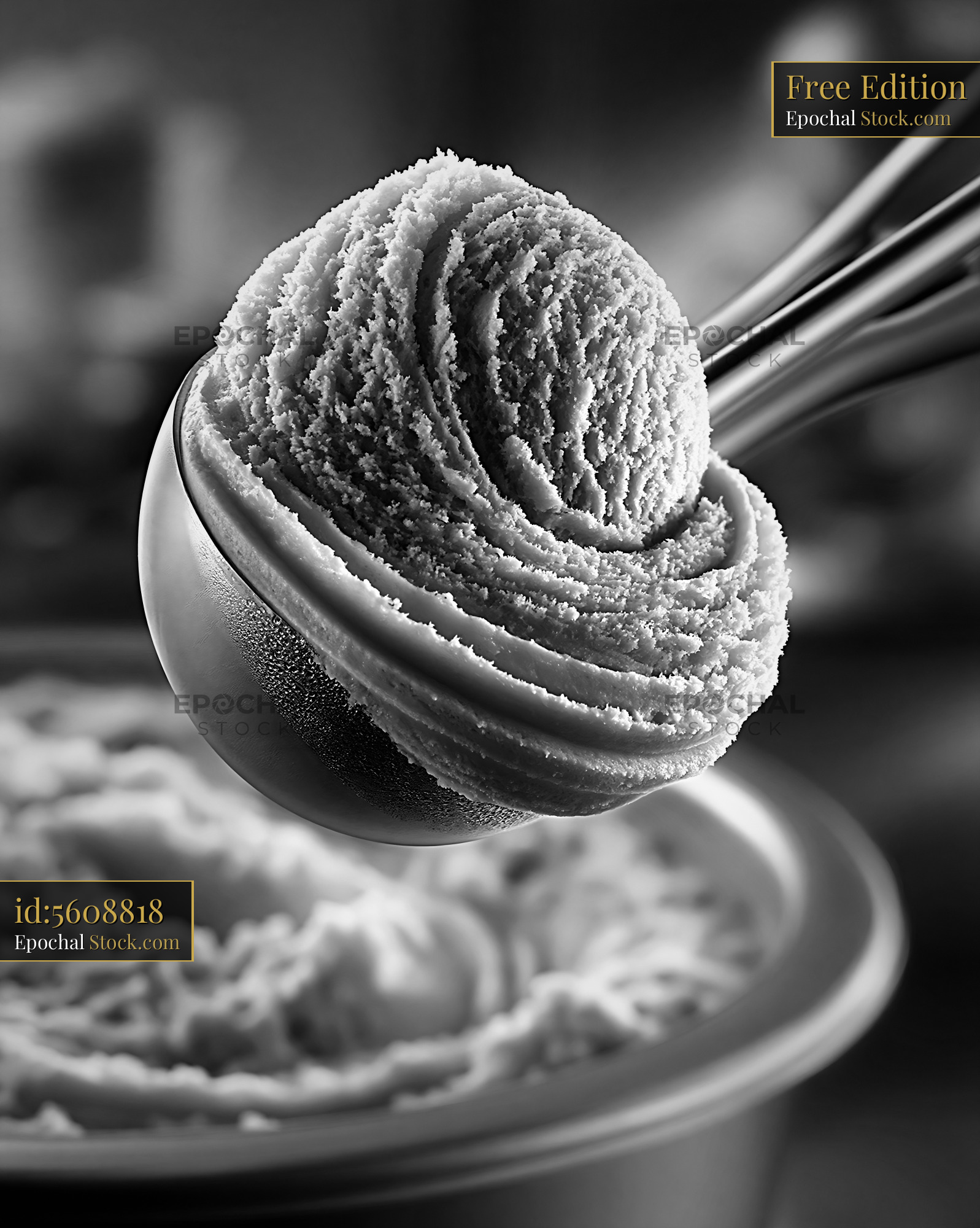 Scoop of amaretto ice cream with rich texture in black and white - stock photo