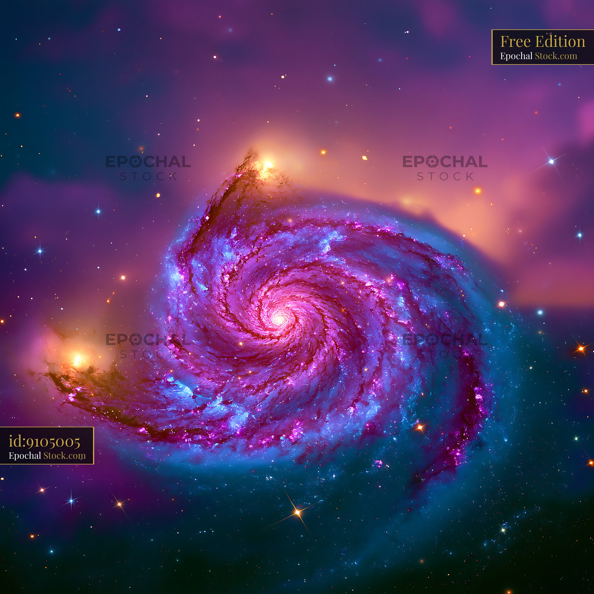Vibrant spiral galaxy M51 Whirlpool in deep space with stars - stock photo