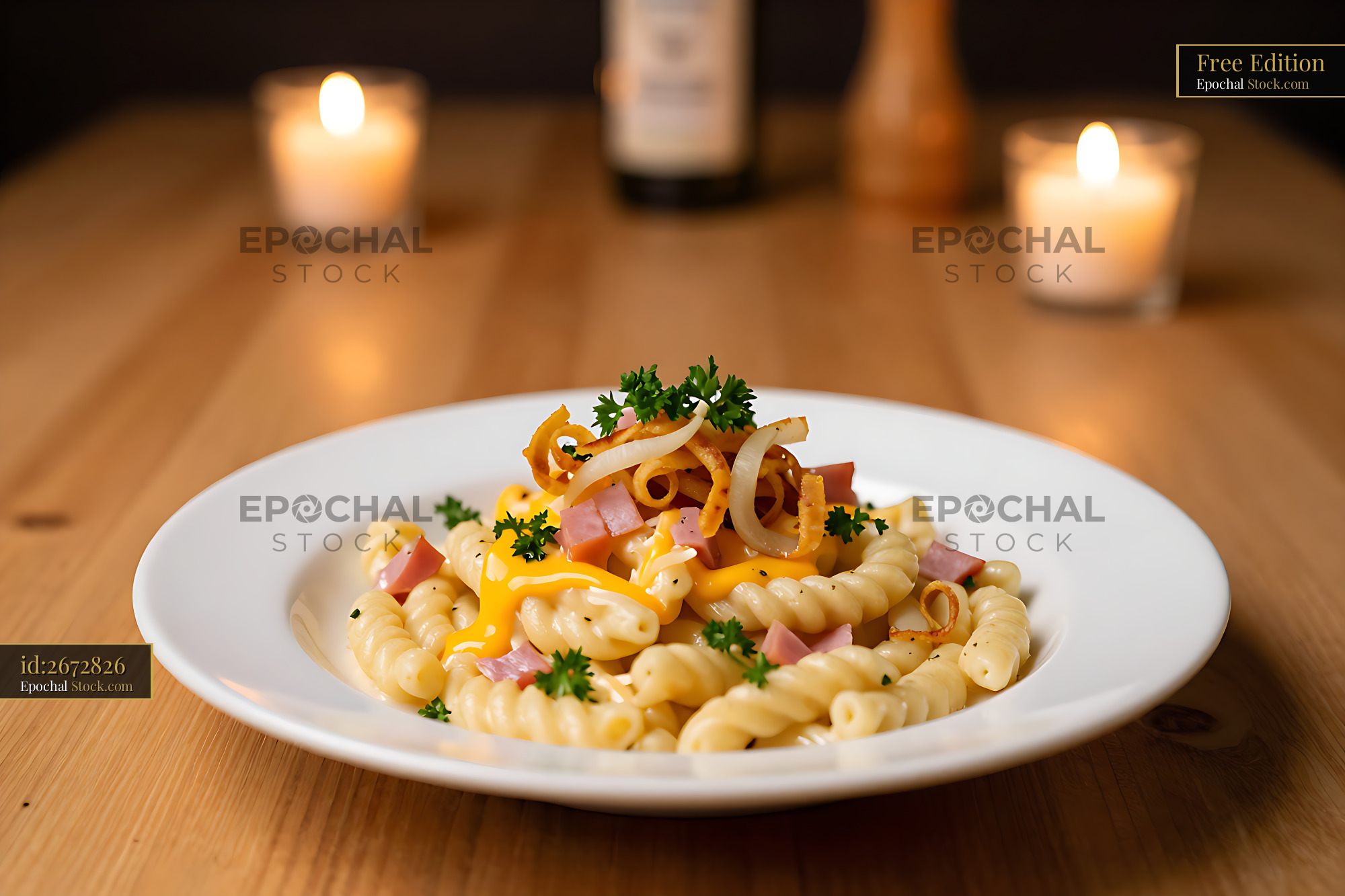 Traditional Kaesknoepfle mit Schinken served on a wooden table - stock photo