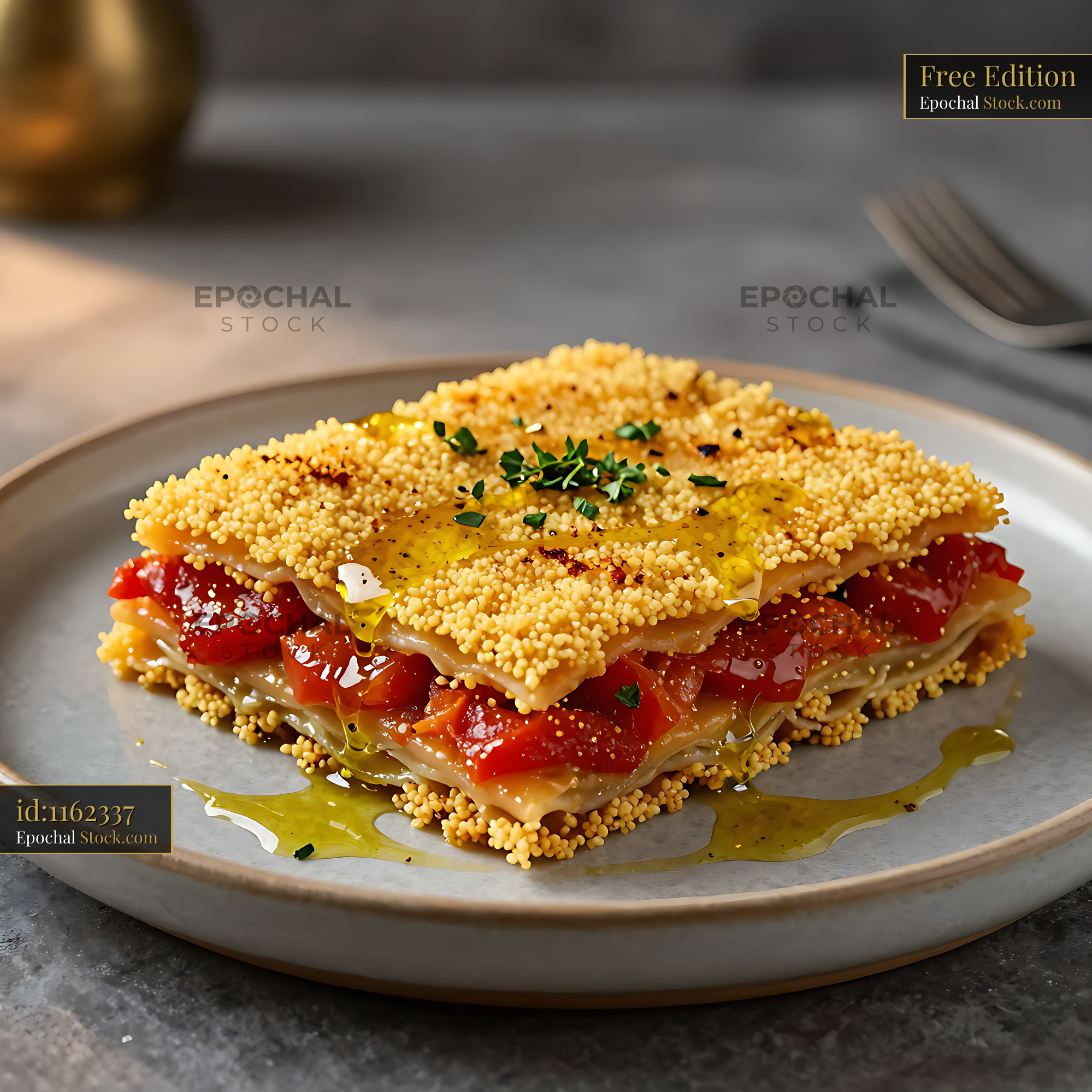 Algerian Mhajeb stuffed flatbread roll with savory tomato filling - stock photo