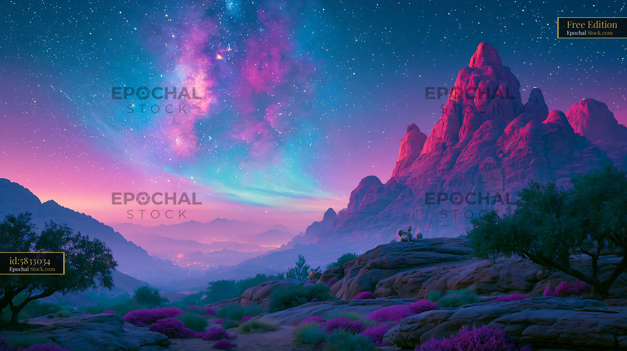 Vibrant nebula over jagged mountains during a Yamdrok night - stock photo
