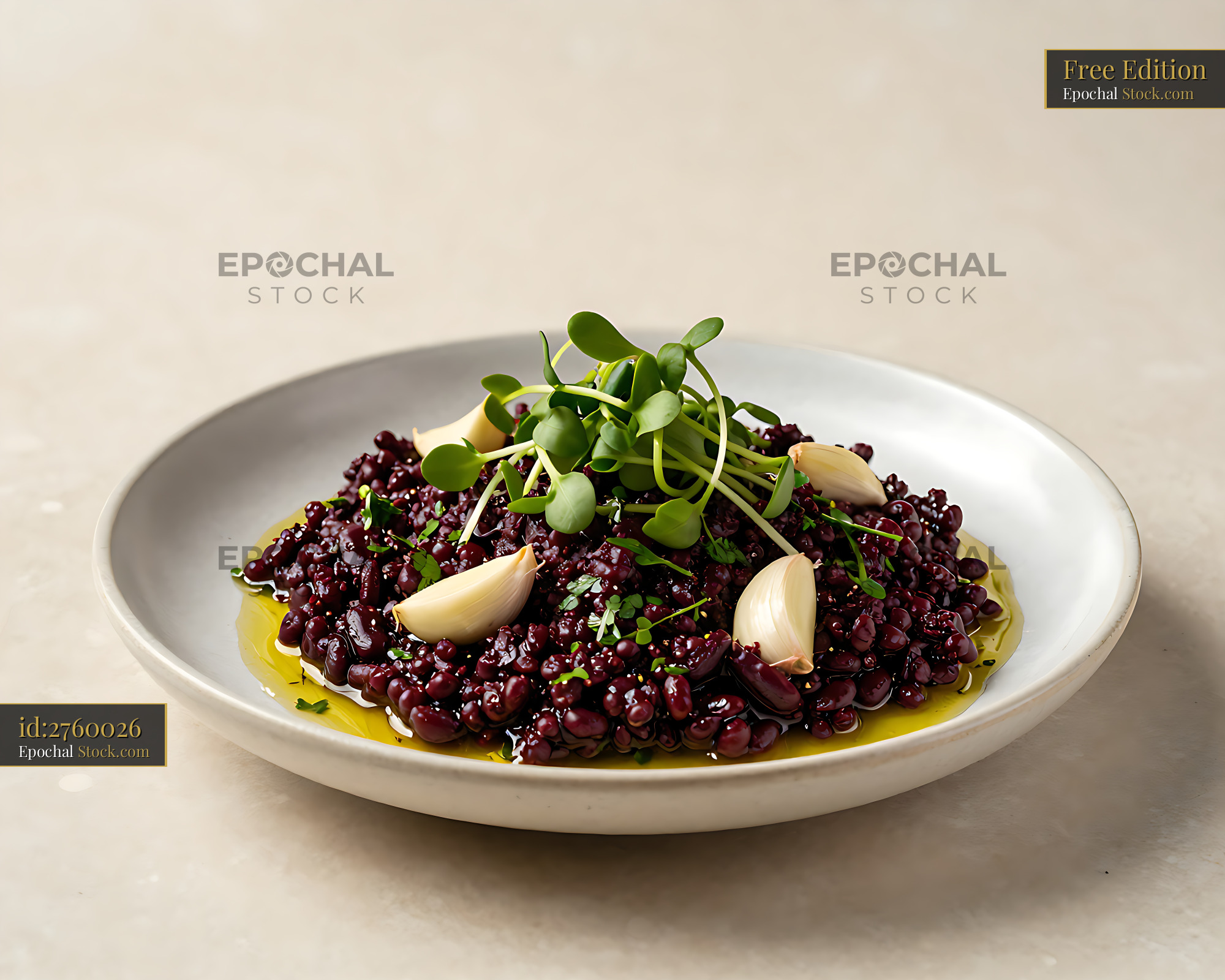 Bulgarian lyutenitsa spread salad with garlic and microgreens - stock photo