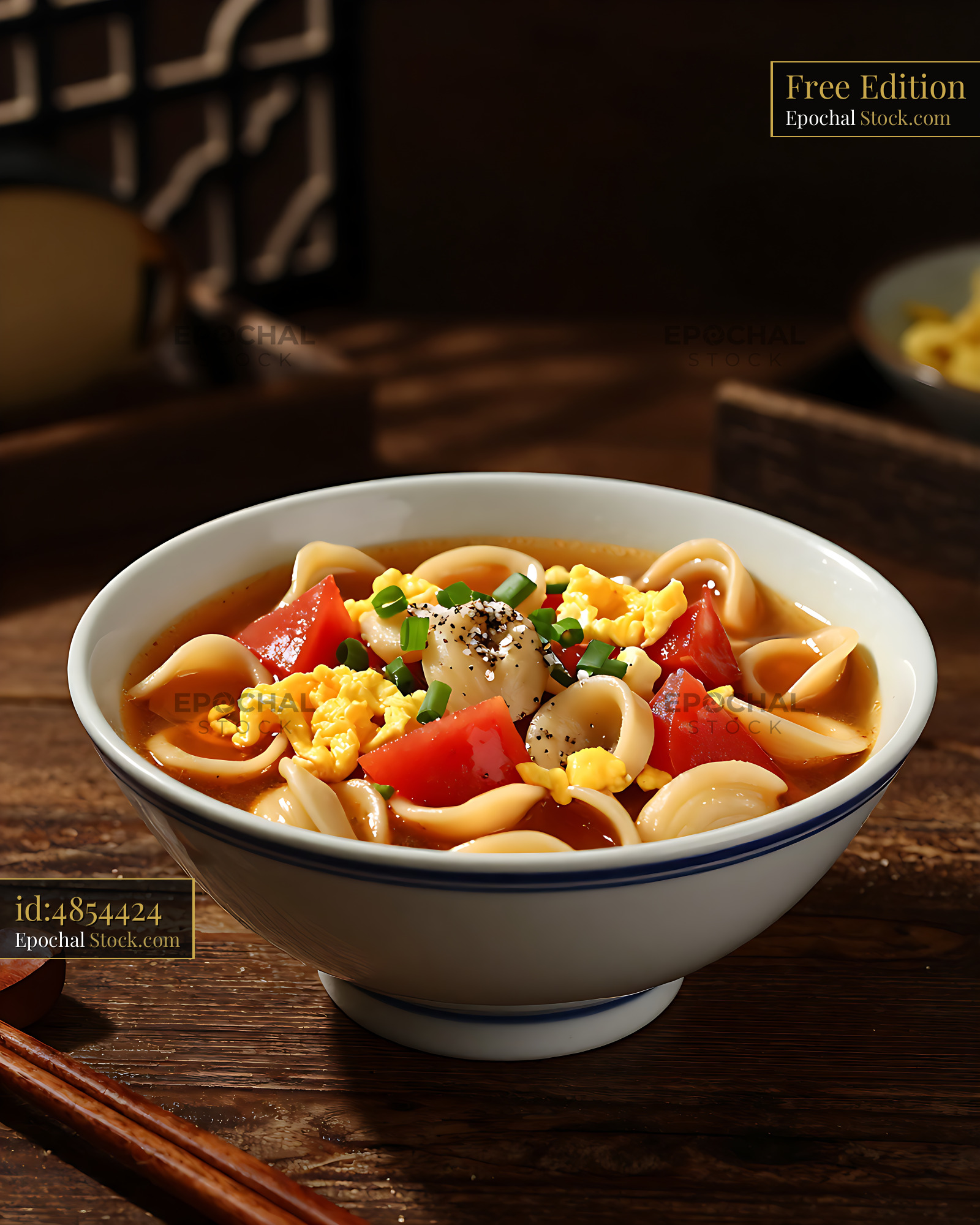 Traditional Shanxi Mao Er Duo noodles with tomato and egg in a bowl - stock photo