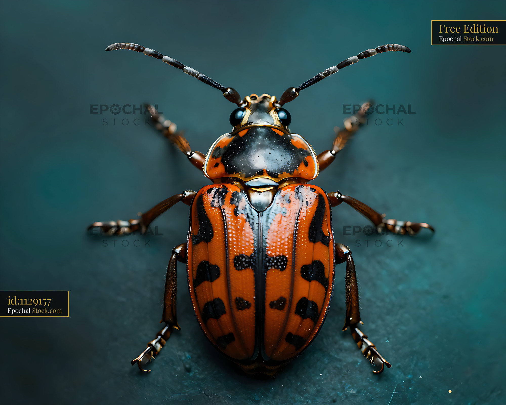 Macro shot of a pleasing fungus beetle with orange and black patterns - stock photo