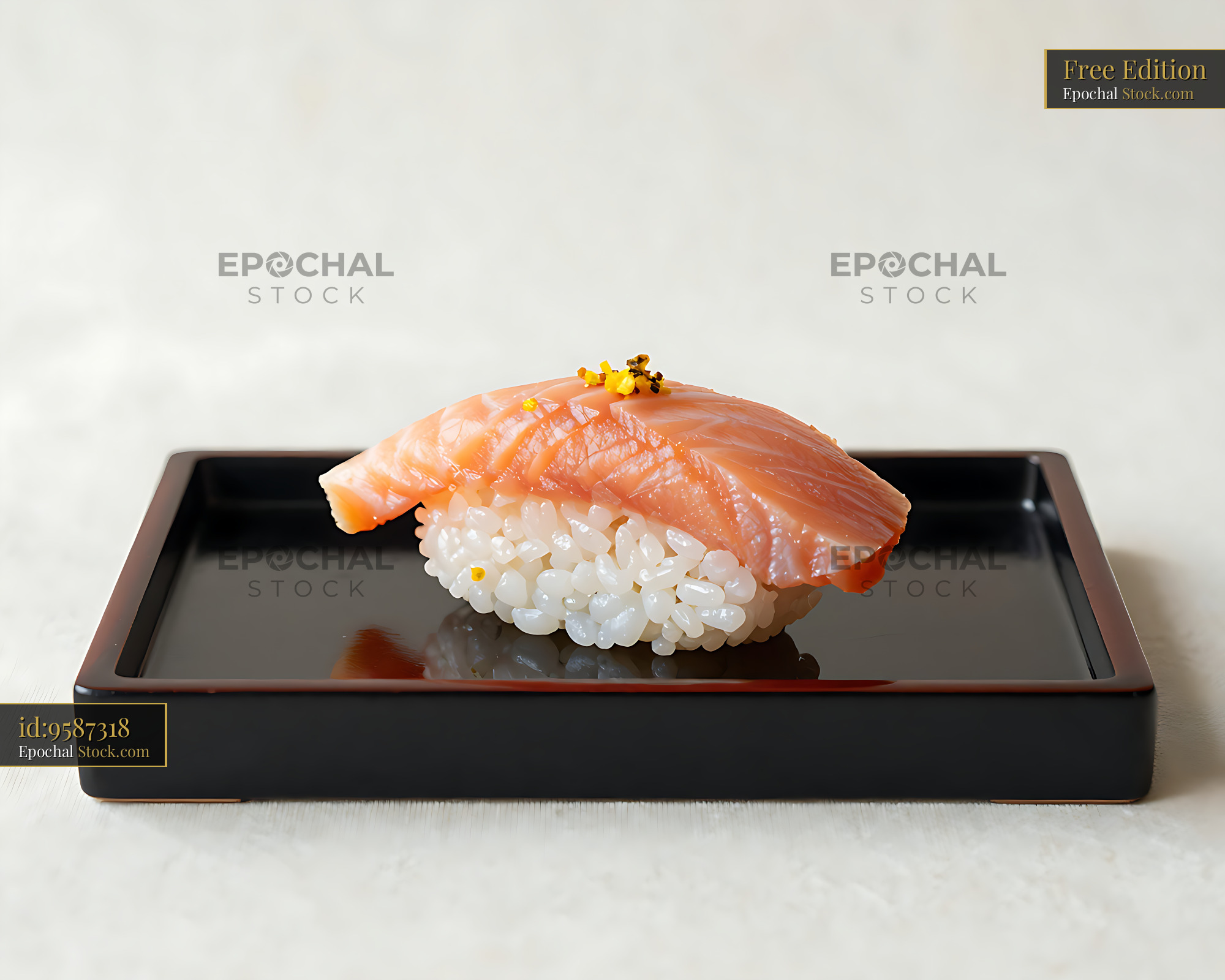 Masuzushi trout nigiri sushi on a minimalist black lacquer tray - stock photo