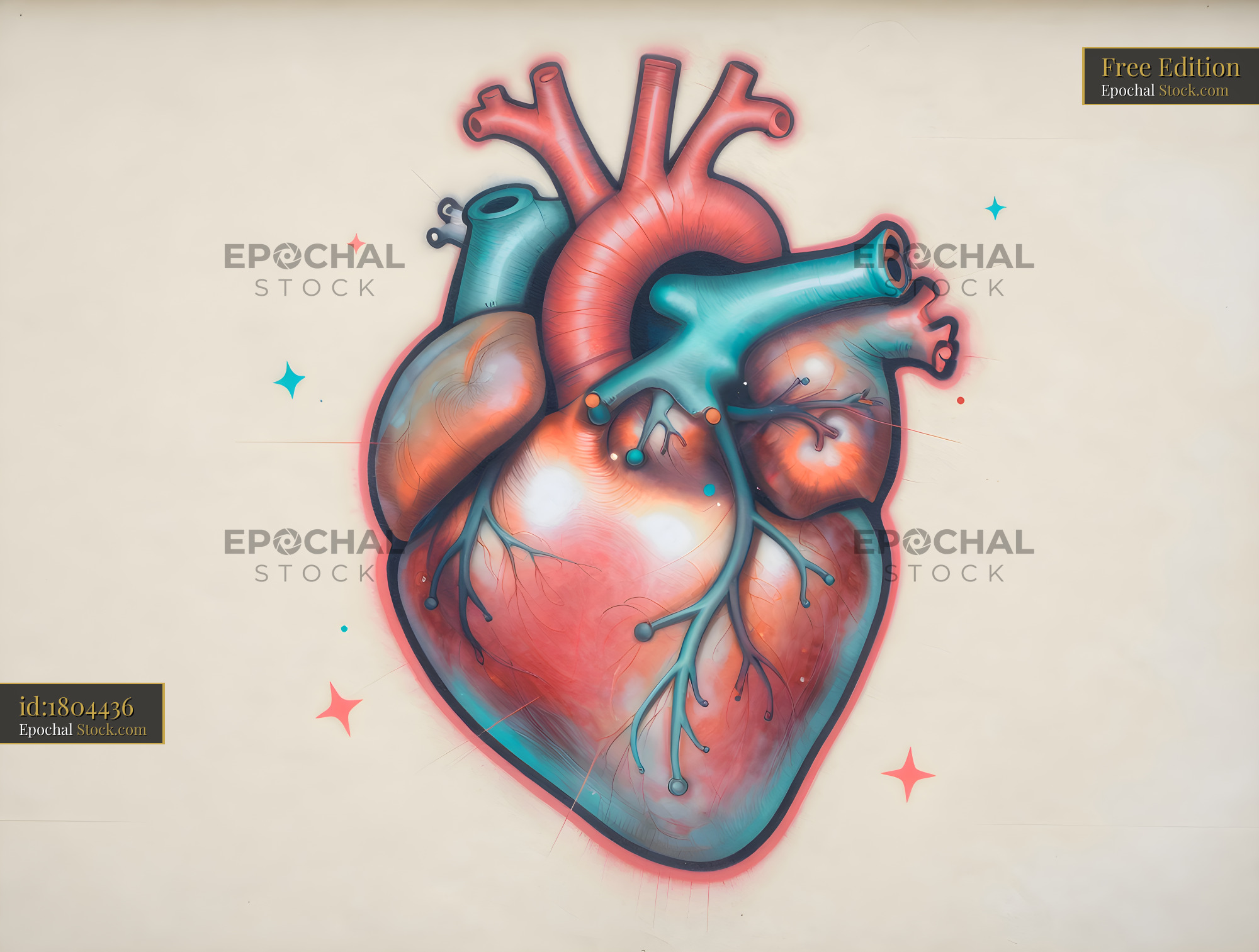 Art on a wall shows a large heart with colorful details Free Premium Stock Image