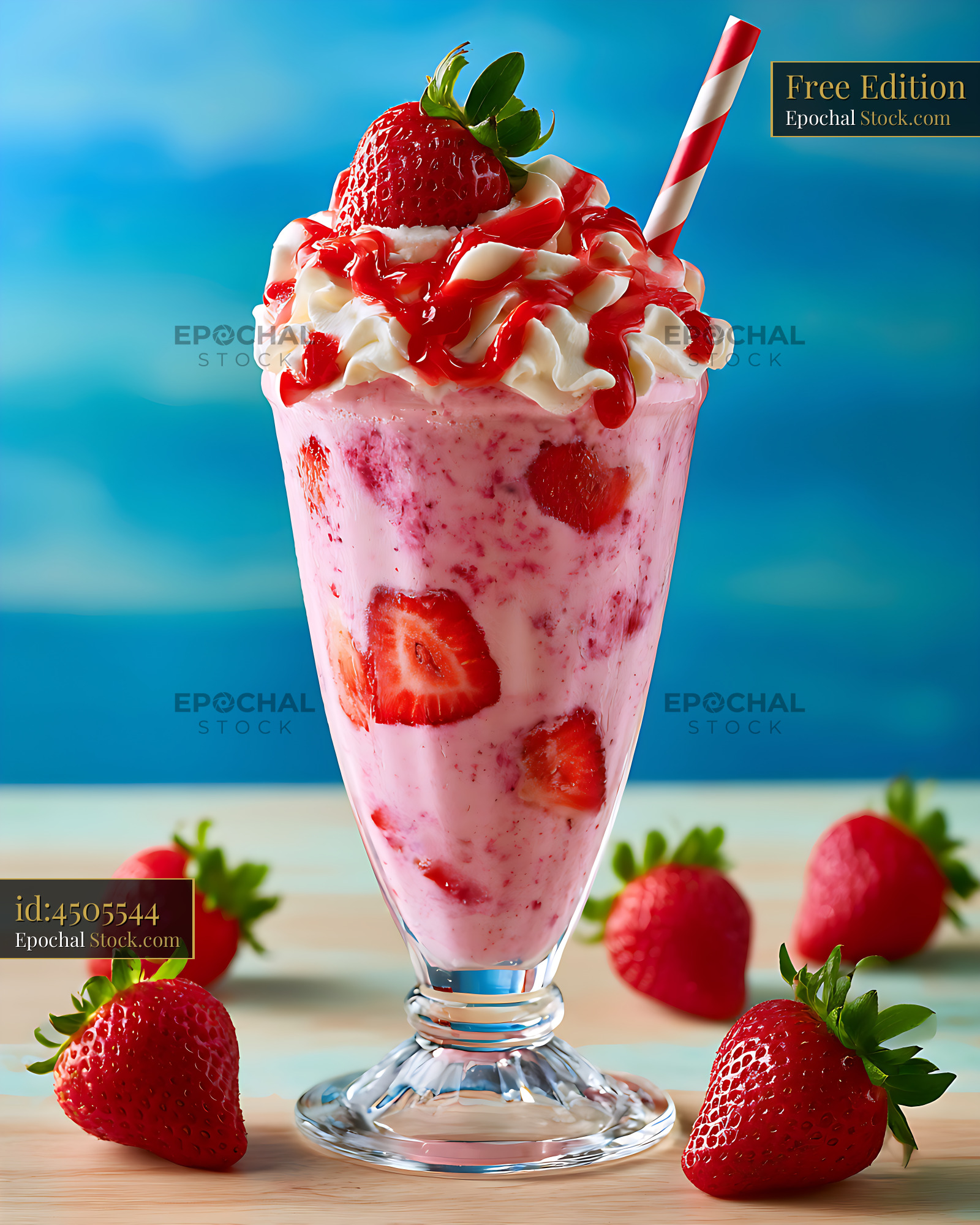 Strawberry shortcake milkshake with whipped cream and fresh berries - stock photo