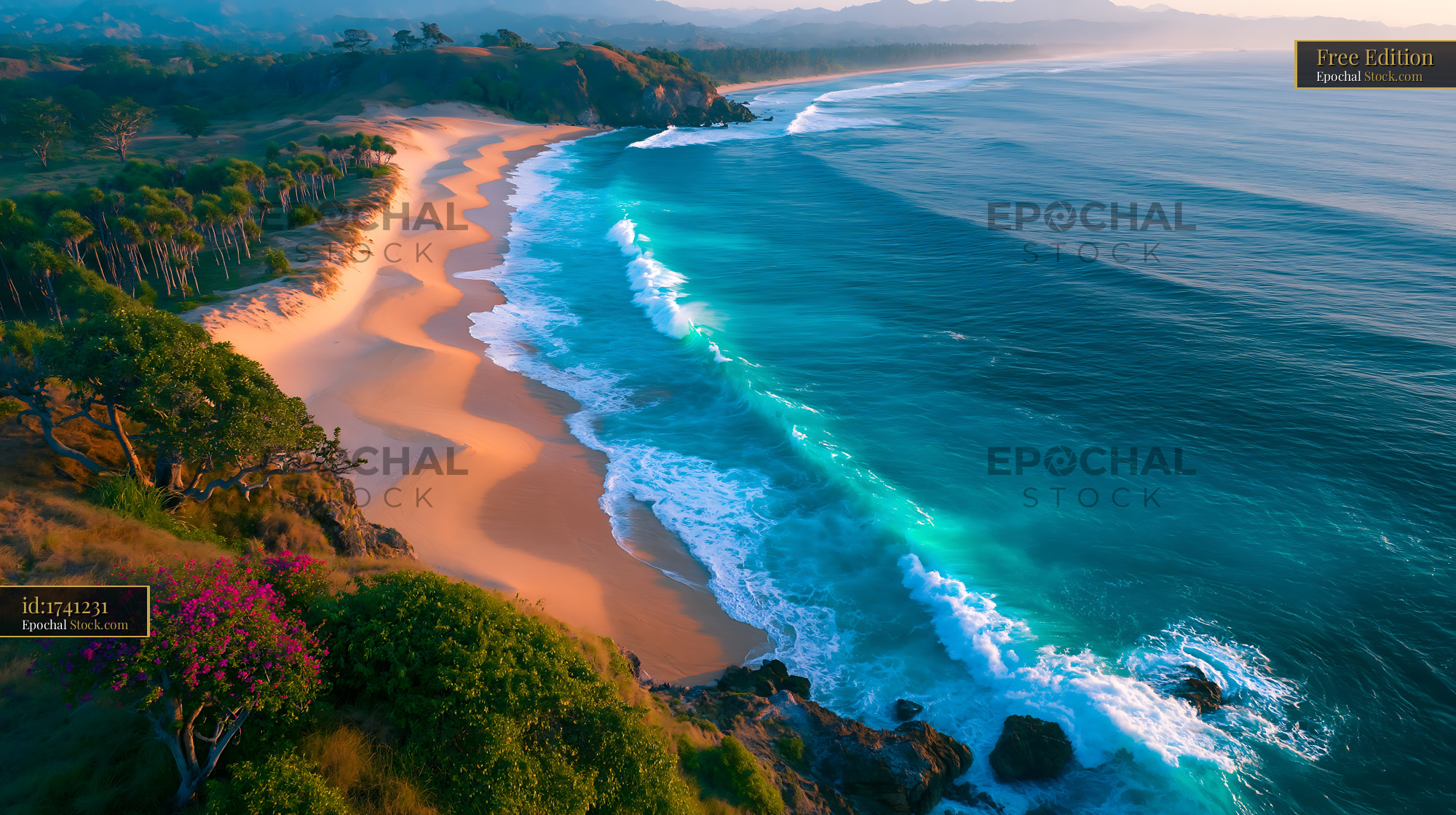 Tonga aerial view of waves crashing on a secluded tropical beach - stock photo
