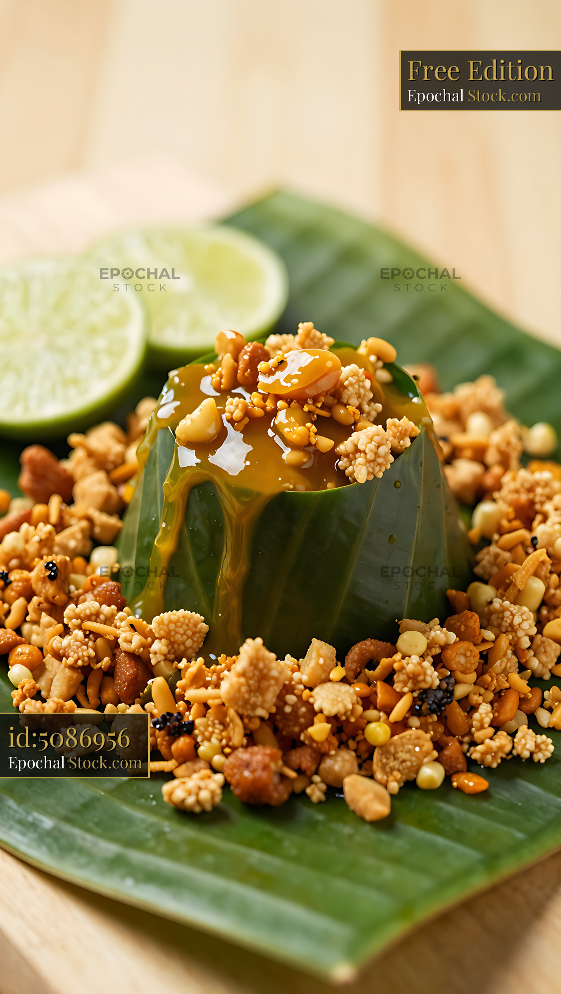 Traditional Burmese lahpet thoke tea leaf salad on banana leaf - stock photo
