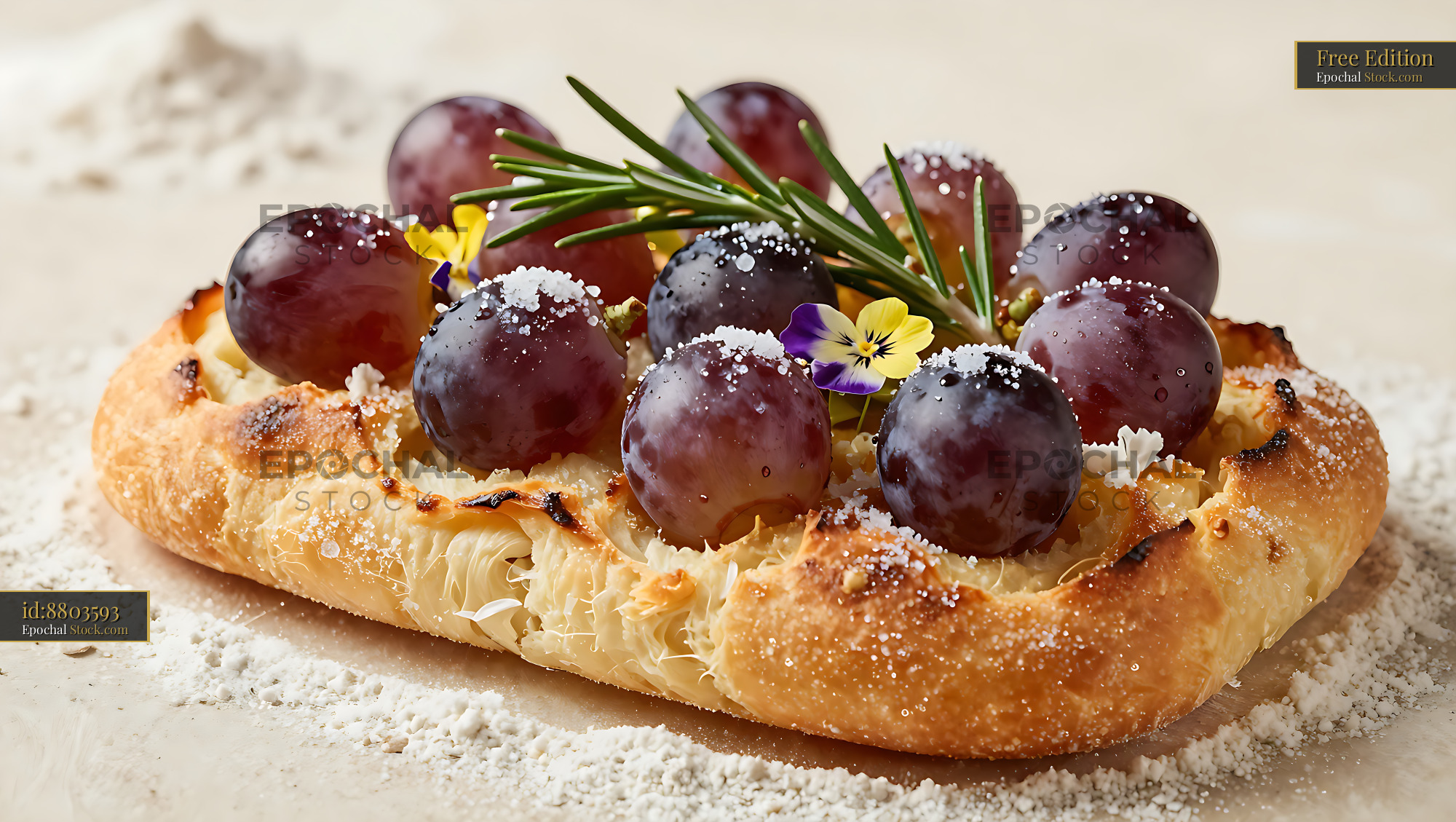 Tuscan Schiacciata All'Uva with red grapes and fresh rosemary - stock photo