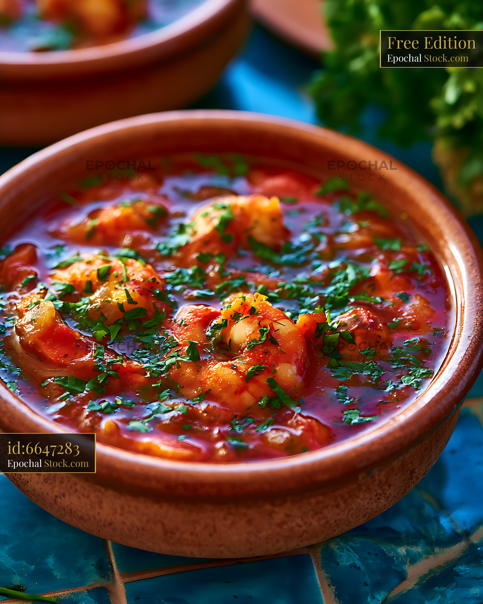 Traditional zuppa di pesce sicilian with prawns in a rustic bowl - stock photo
