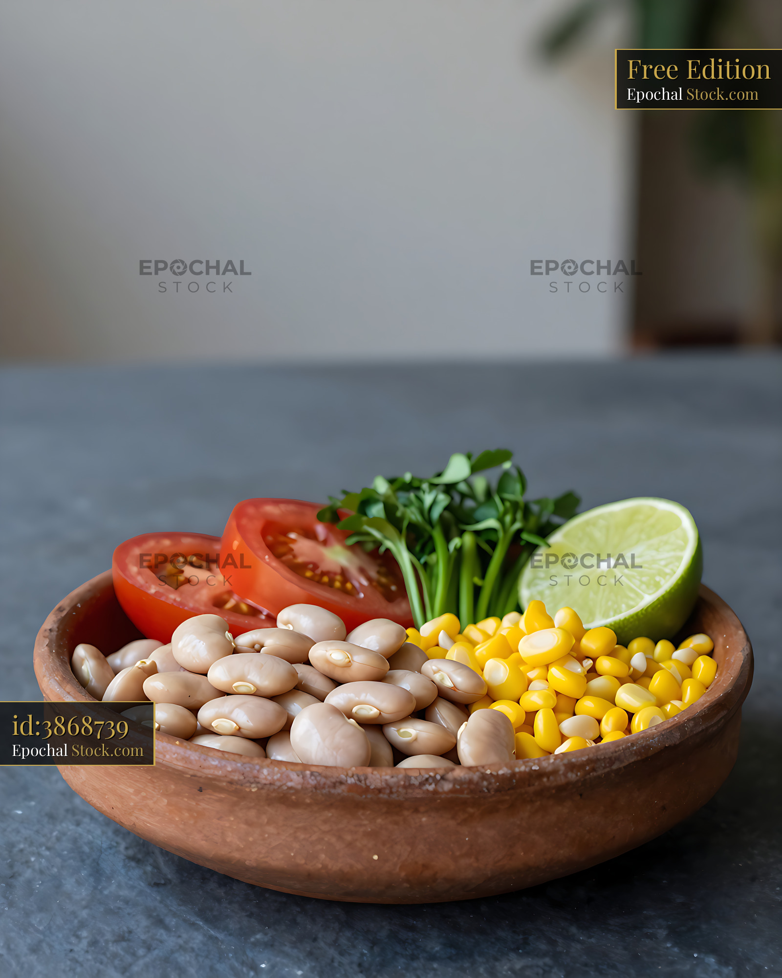 Traditional Peruvian Solterito Arequipeno salad in a rustic clay bowl - stock photo