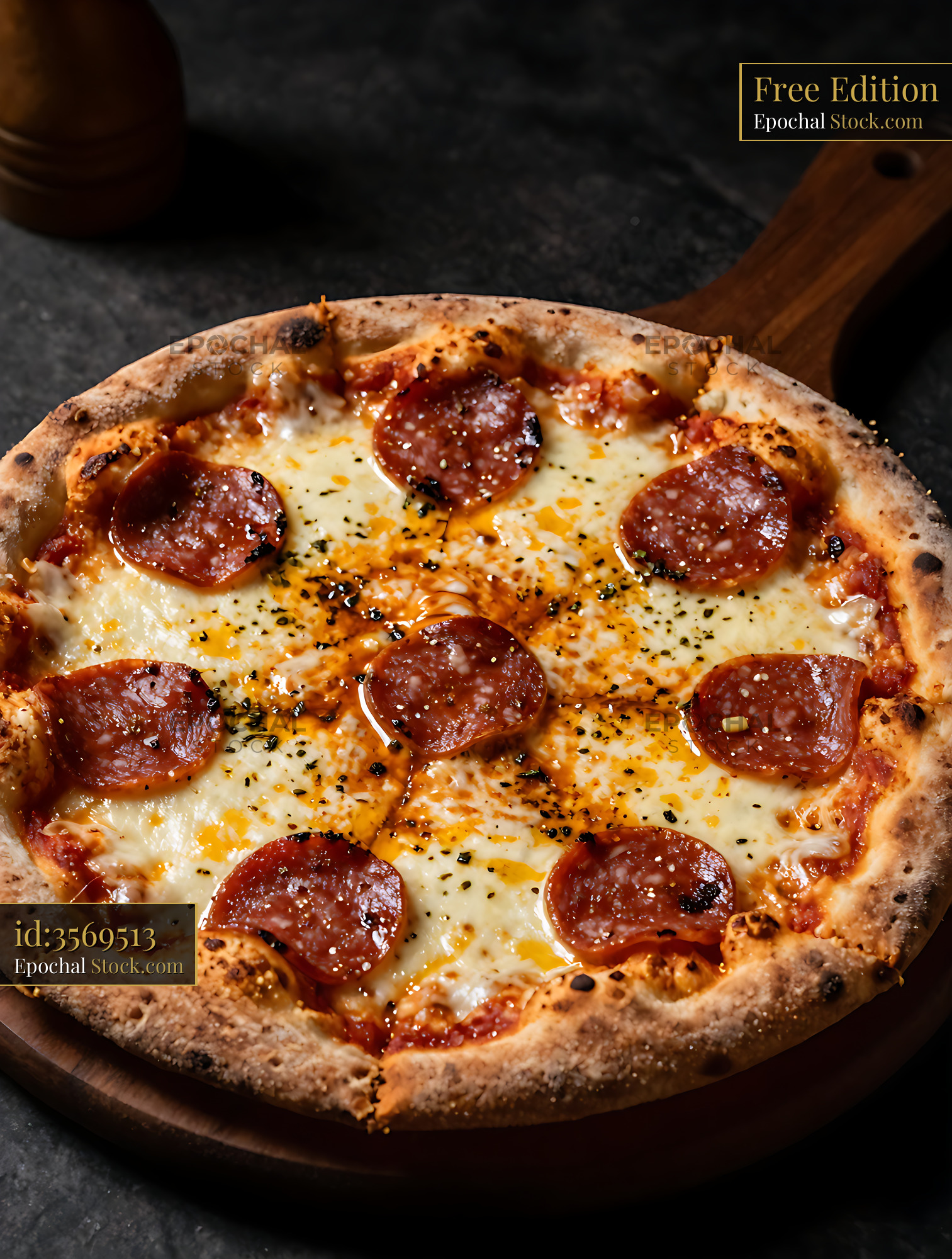 Freshly baked pepperoni pizza with provel cheese on a thin cracker cru - stock photo